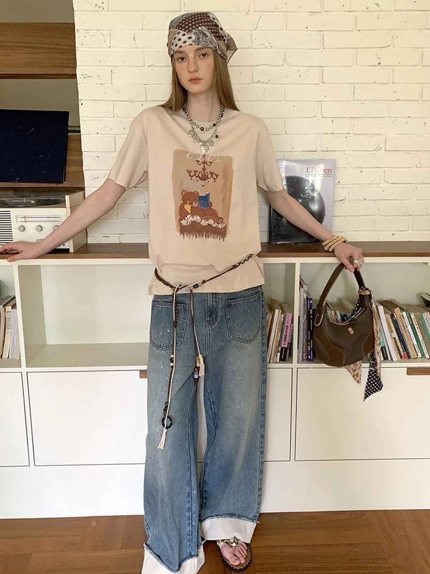 Cozy Reading Bear Cotton Tee