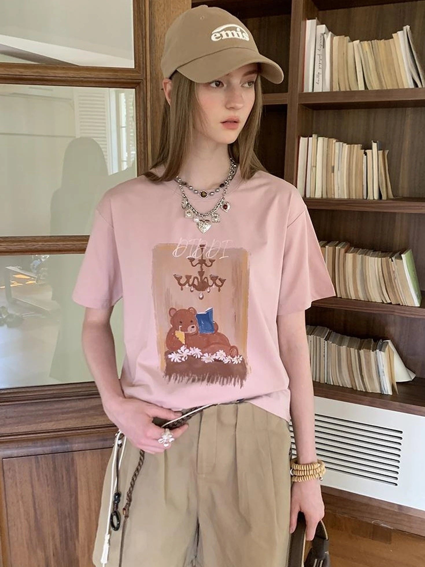 Cozy Reading Bear Cotton Tee