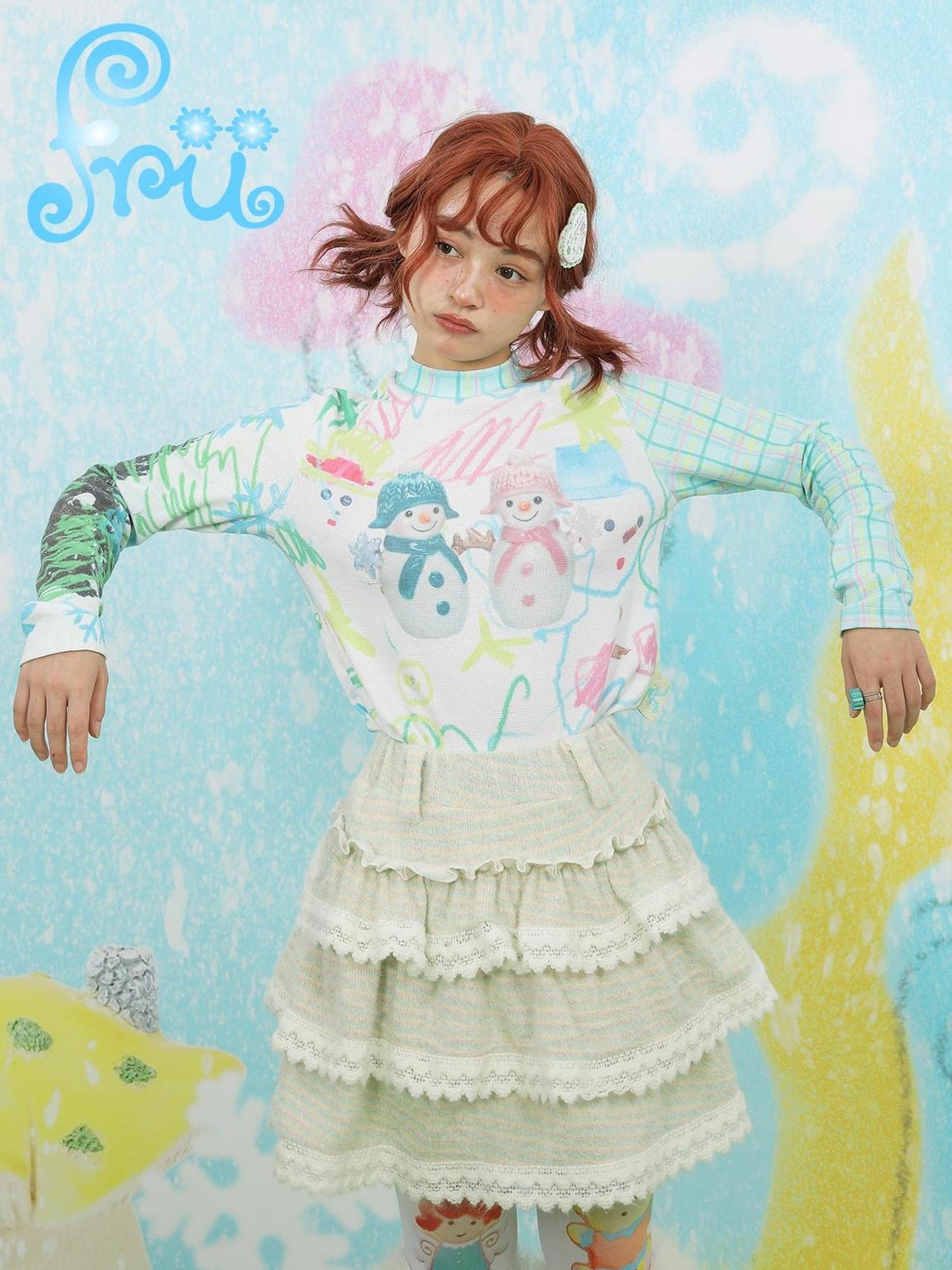Frufru Gulu Cozy Snowman Print Flannel Shirt