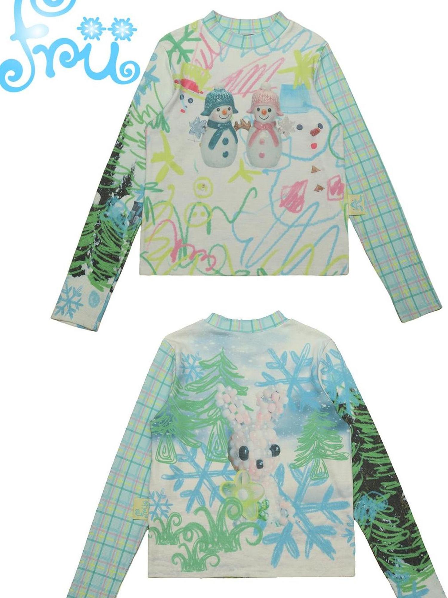 Frufru Gulu Cozy Snowman Print Flannel Shirt