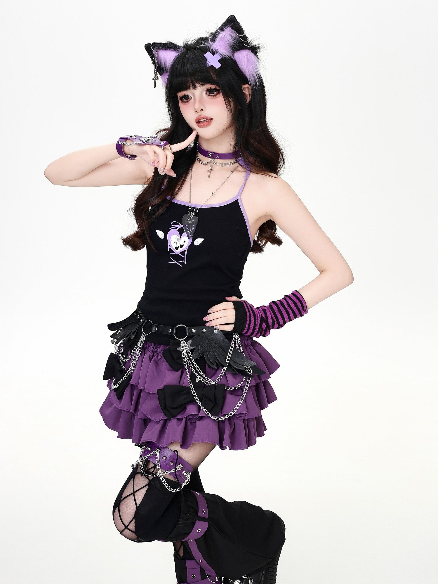 Crazy Girl 3d Star Heart Applique Tie Bow Halter Slim Cropped Women&