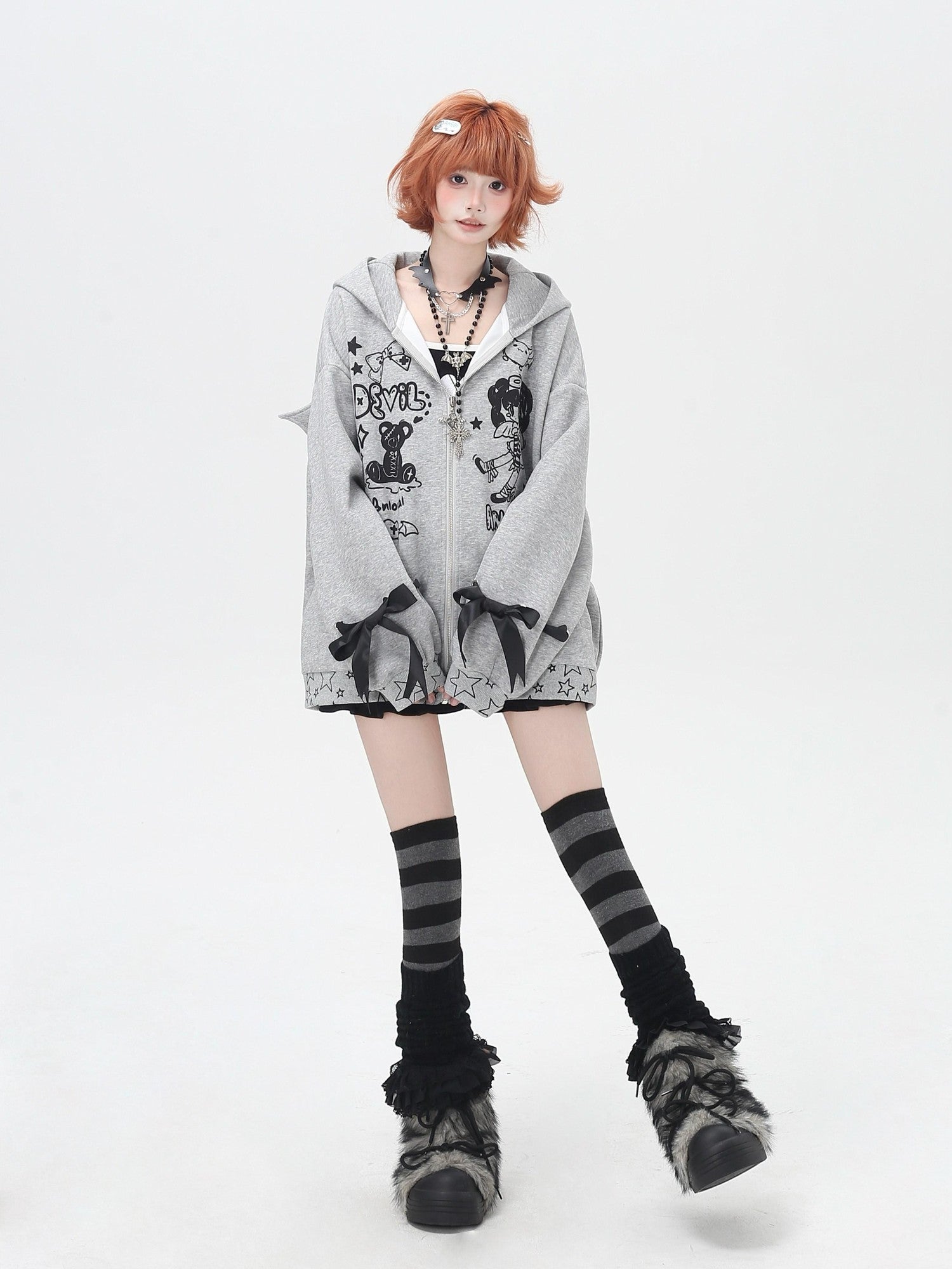 Crazy Girl 3d Wings Lace Up Subculture Hooded Loose Midlength Women&