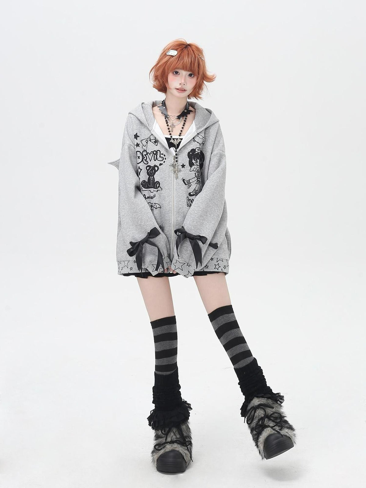 Crazy Girl 3d Wings Lace Up Subculture Hooded Loose Midlength Women&