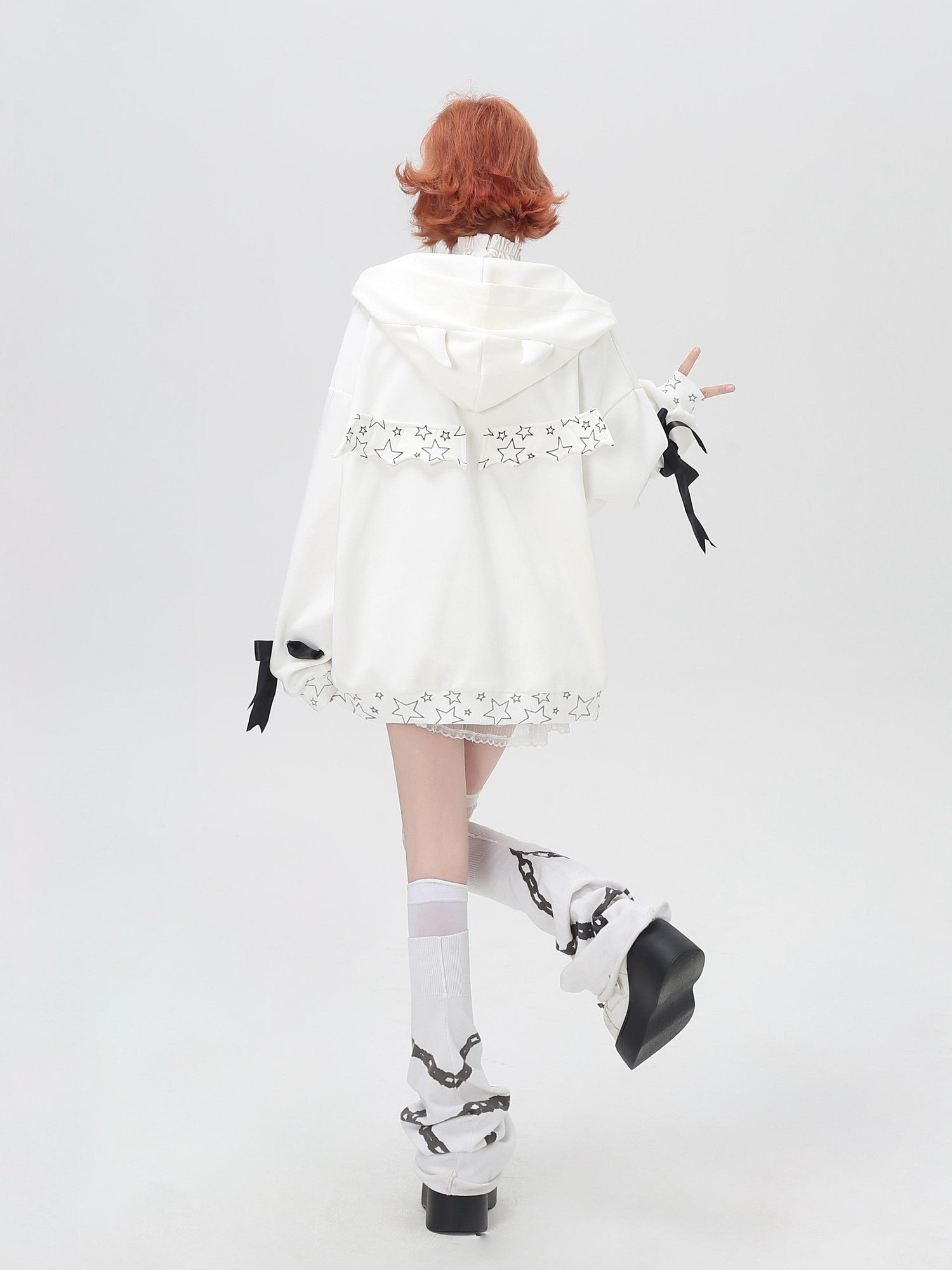 Crazy Girl 3d Wings Lace Up Subculture Hooded Loose Midlength Women&