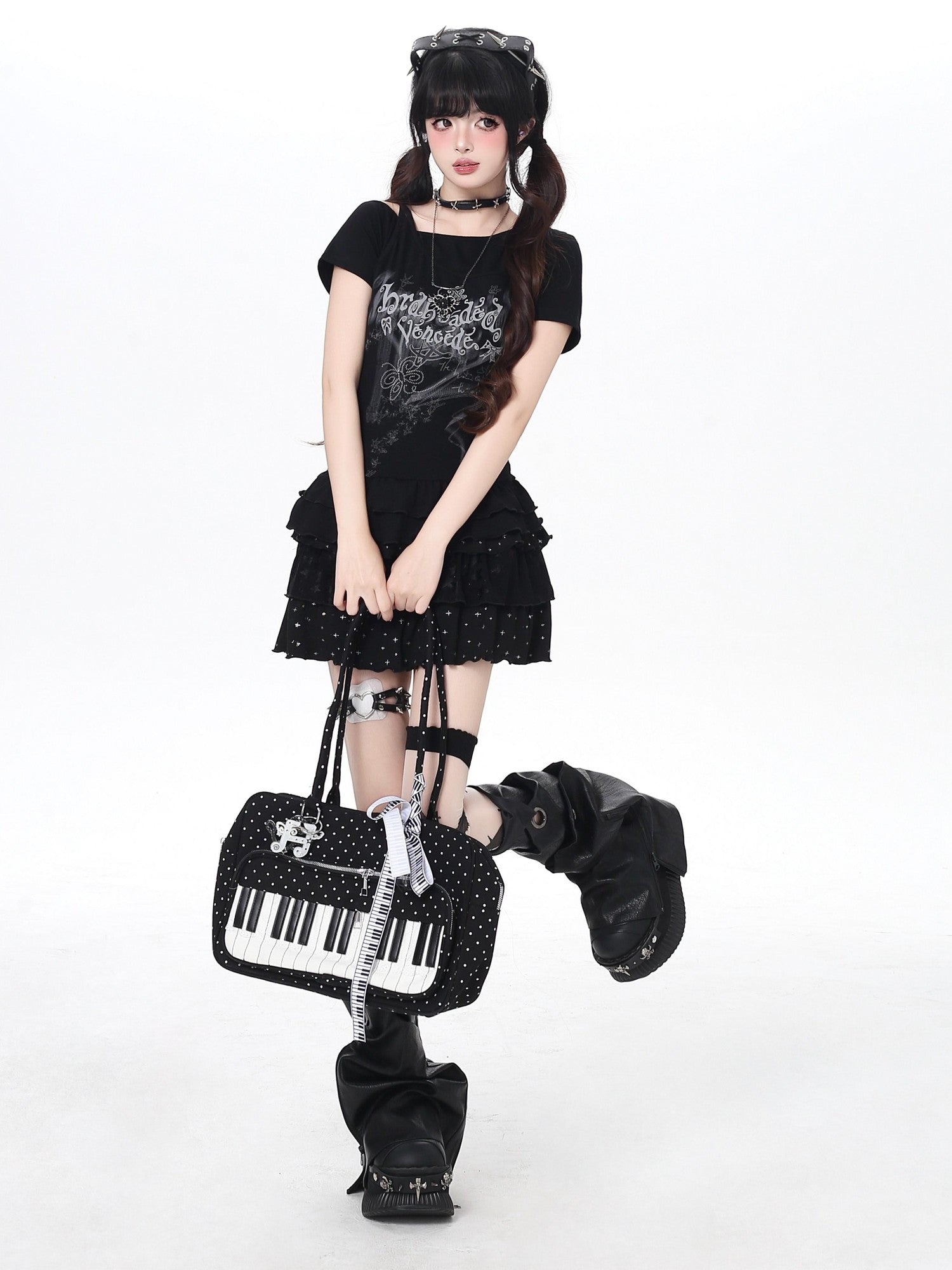 Crazy Girl Asymmetrical Off Shoulder Ruffle Letter Print Women&