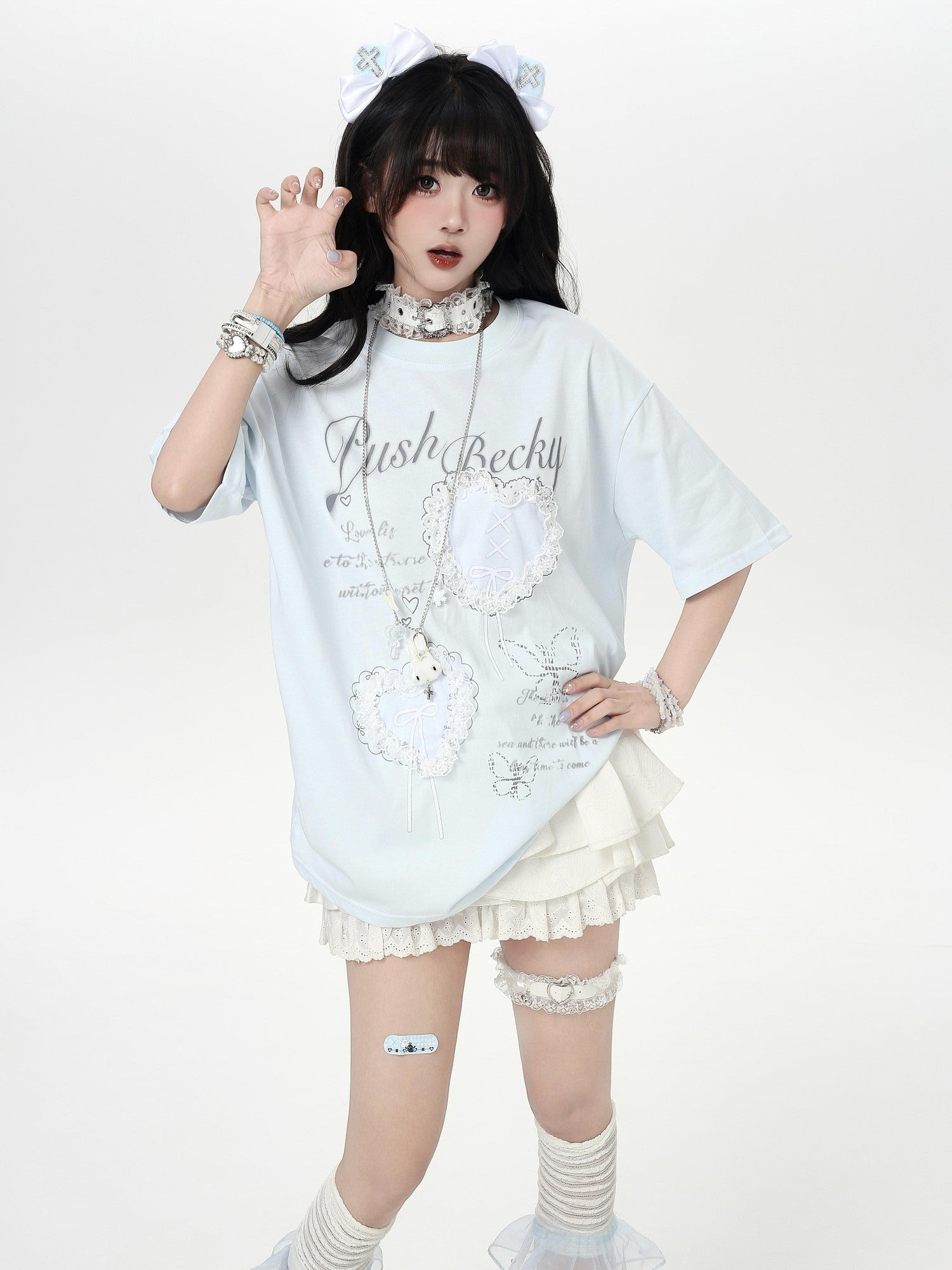 Crazy Girl Ballet Inspired 3d Bow Heart Lace Roundneck Women&