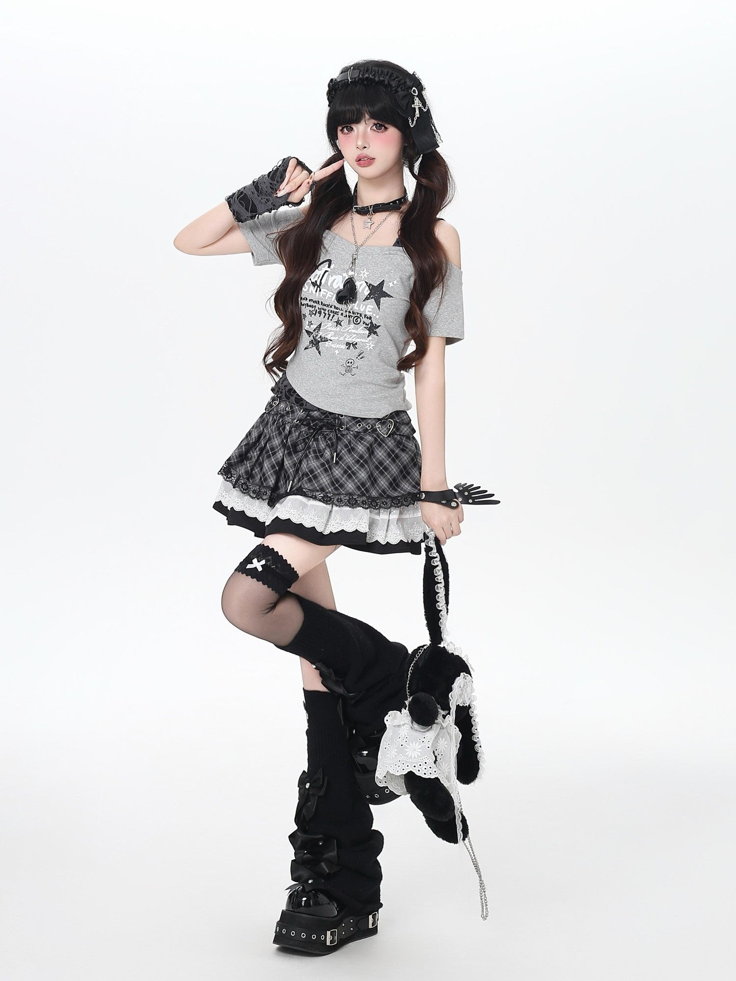 Crazy Girl Ballet Plaid Lace Trim Tie Waist A Line Women&