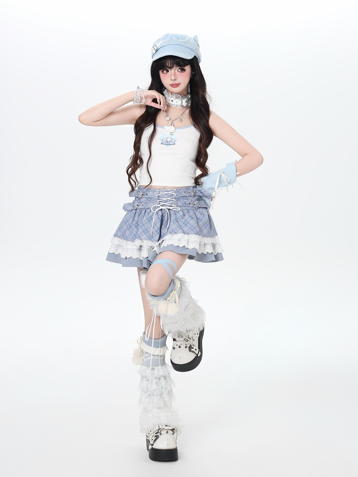 Crazy Girl Ballet Plaid Lace Trim Tie Waist A Line Women&