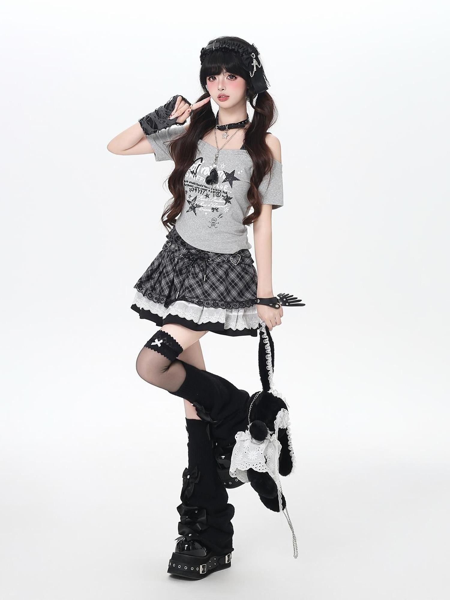 Crazy Girl Ballet Plaid Lace Trim Tie Waist A Line Women&