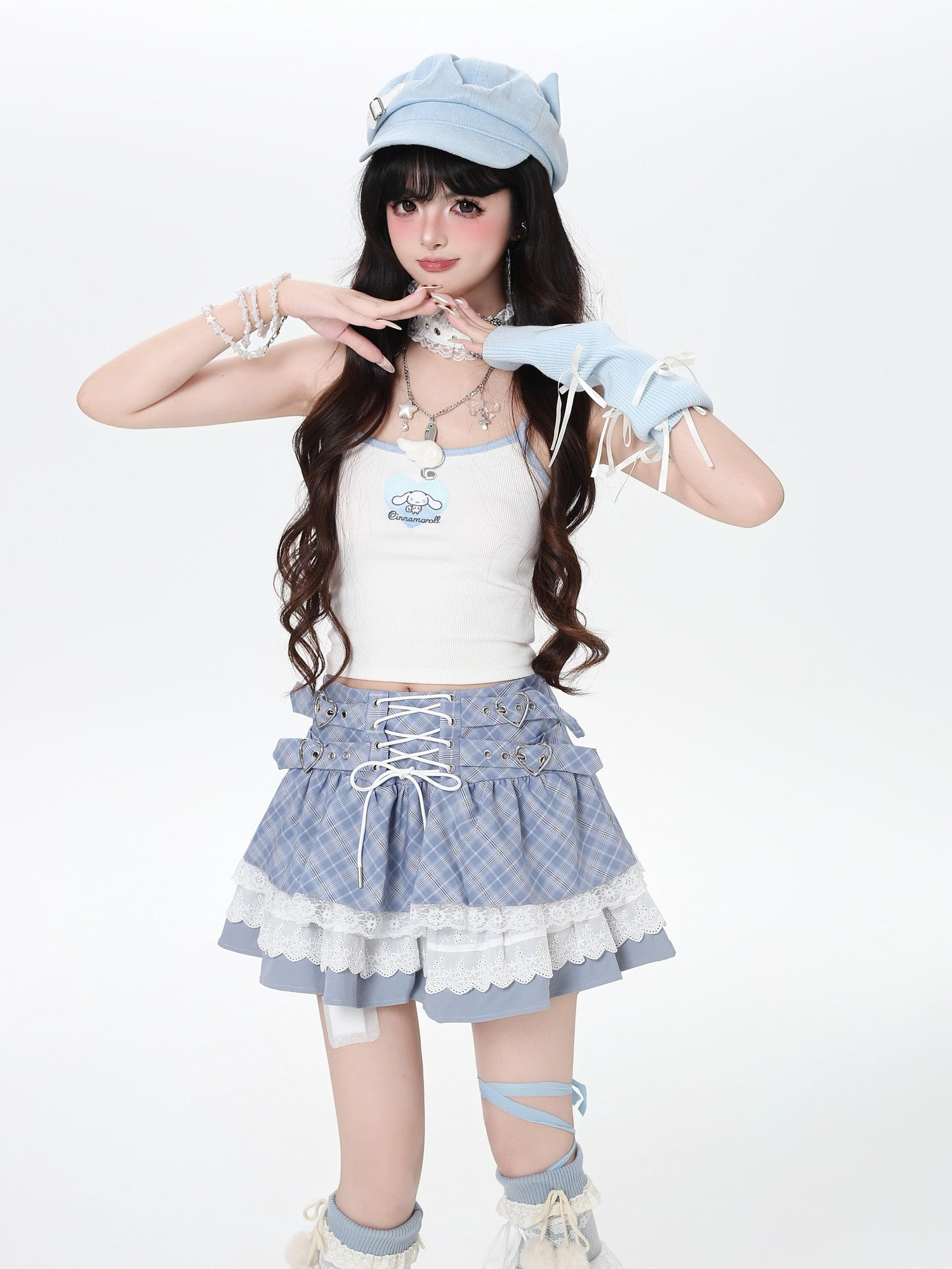 Crazy Girl Ballet Plaid Lace Trim Tie Waist A Line Women&