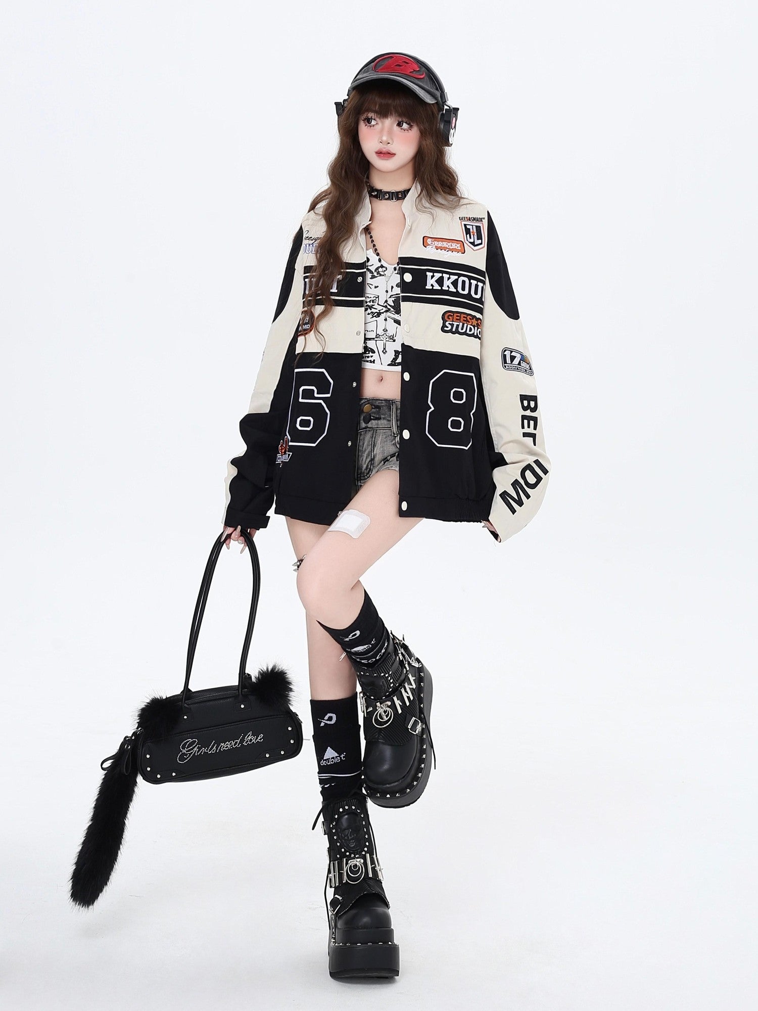 Crazy Girl Biker Street Detachable Convertible Two Way Stand Collar Women&