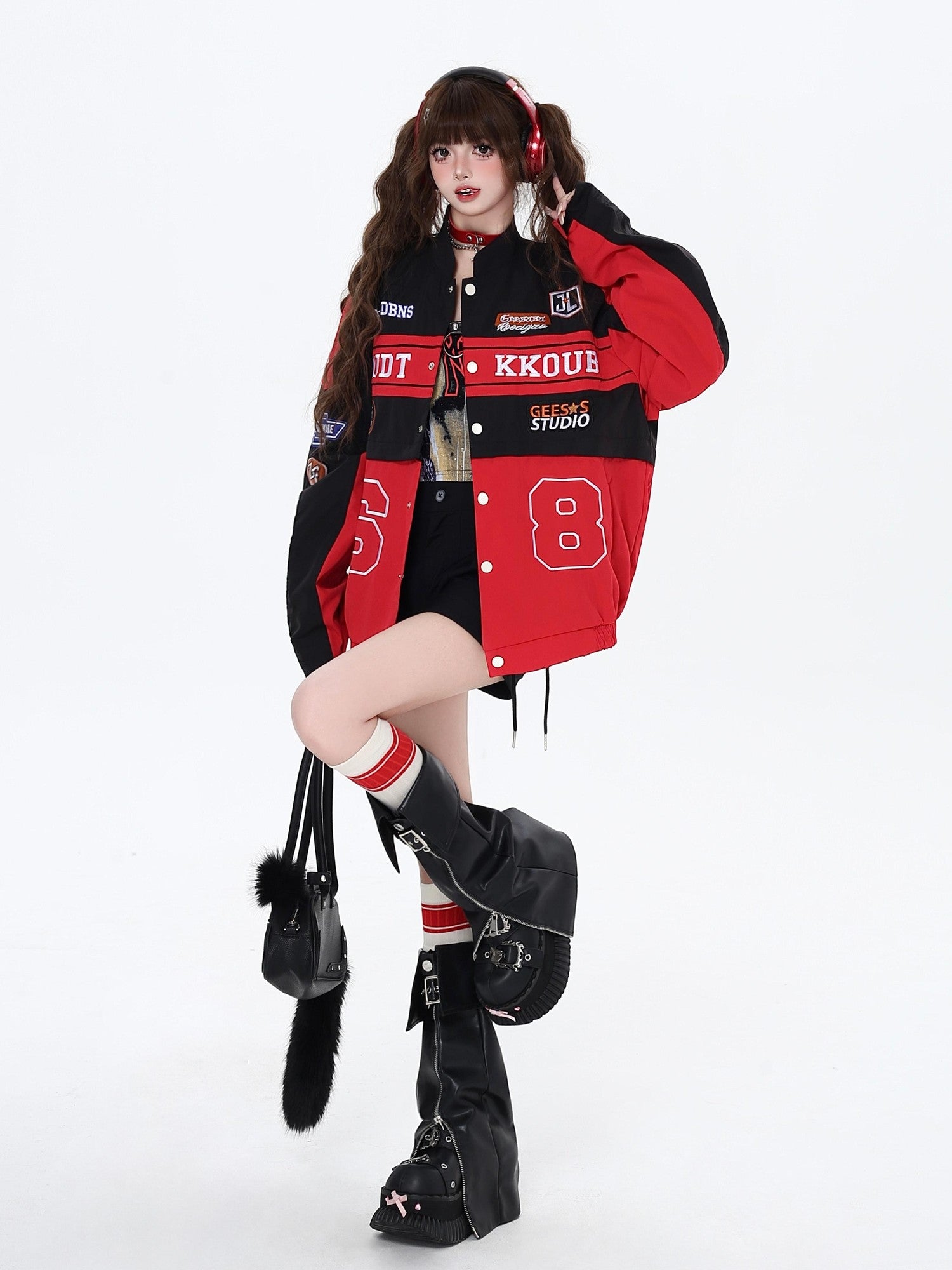 Crazy Girl Biker Street Detachable Convertible Two Way Stand Collar Women&