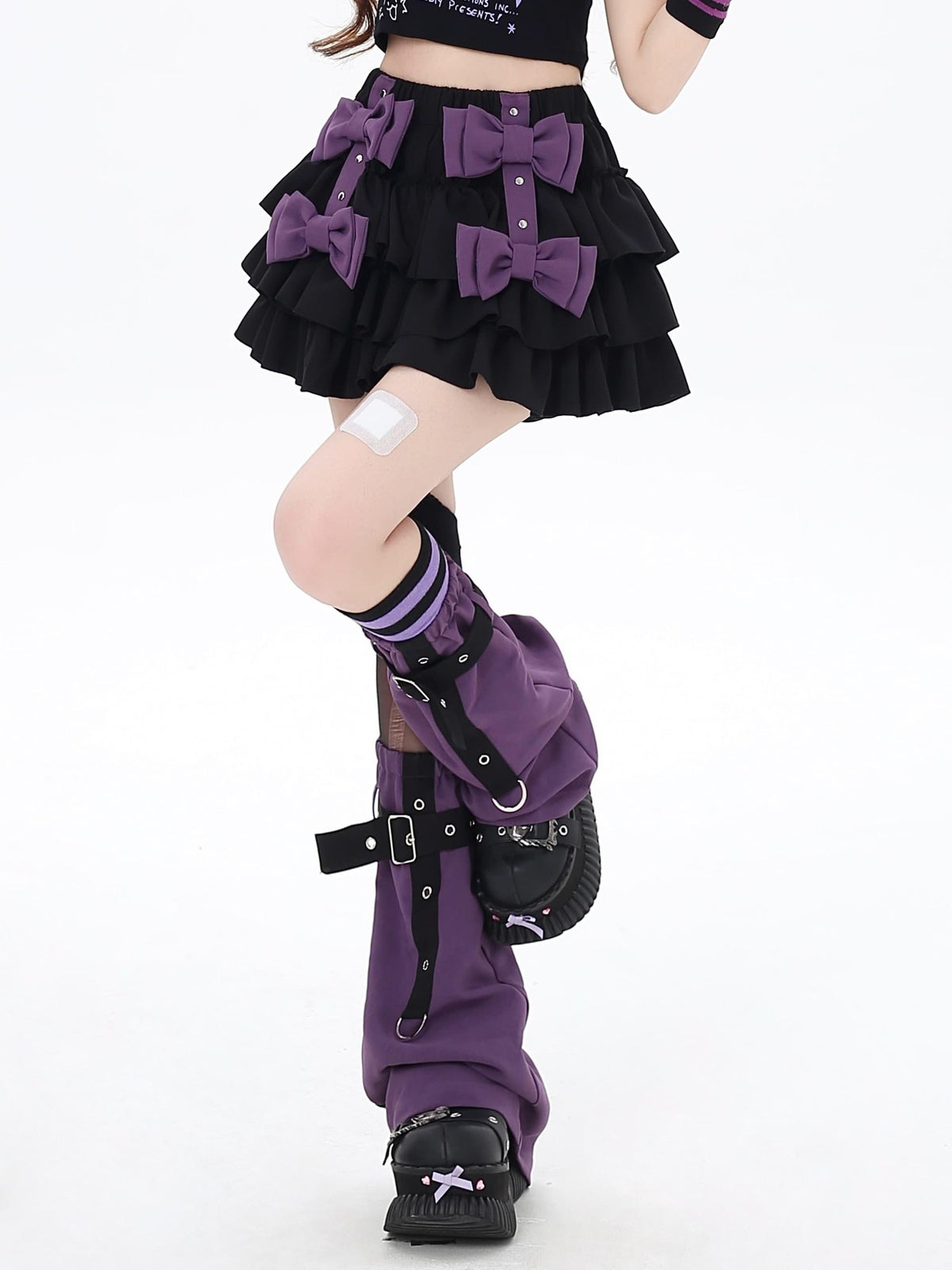 Crazy Girl Black Purple Ruffled Bow Puff Women&