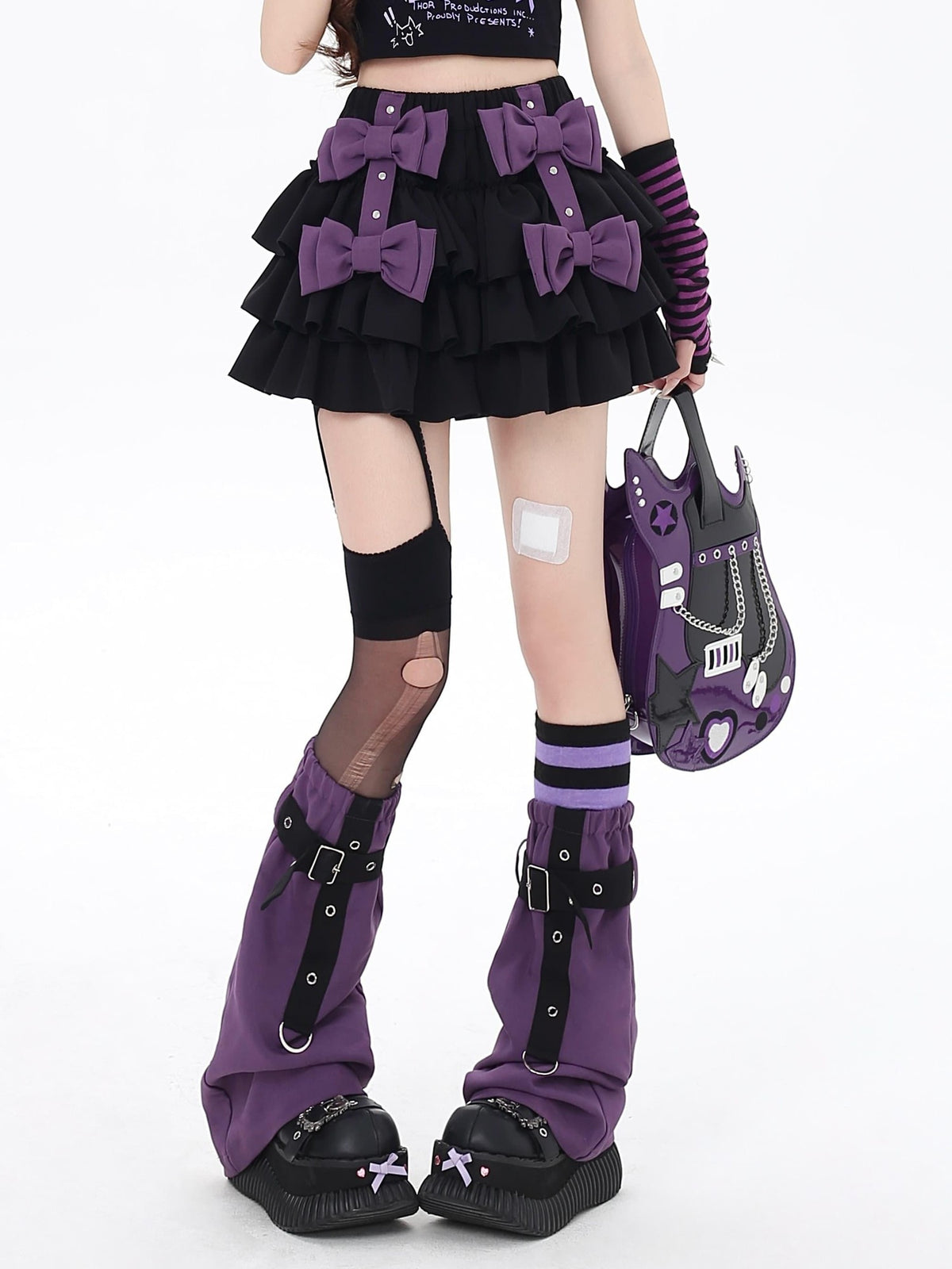 Crazy Girl Black Purple Ruffled Bow Puff Women&