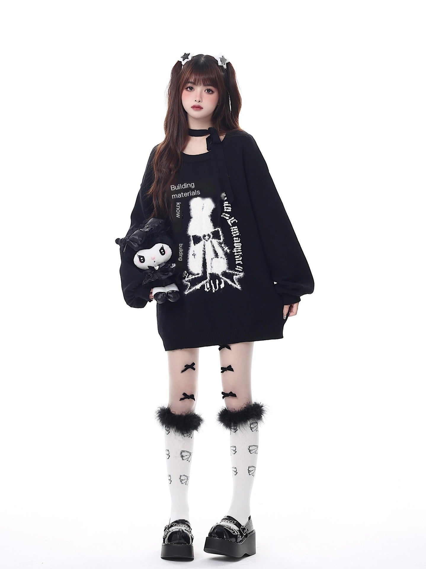 Crazy_Girl_Black_Red_Lantern_Sleeve_Round_Neck_Women&