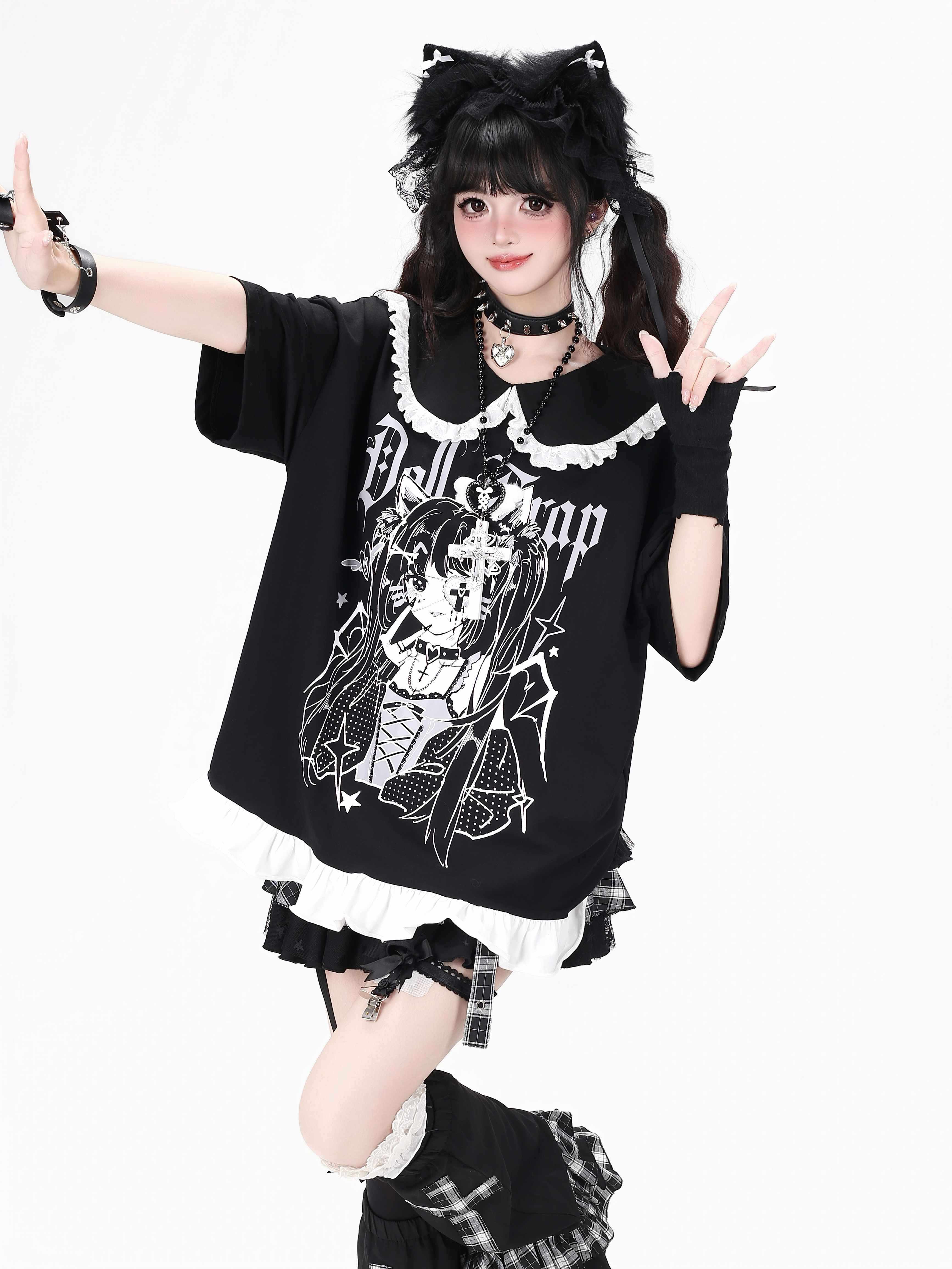 Crazy_Girl_Black_White_Patchwork_Cartoon_Dark_Girl_Women&
