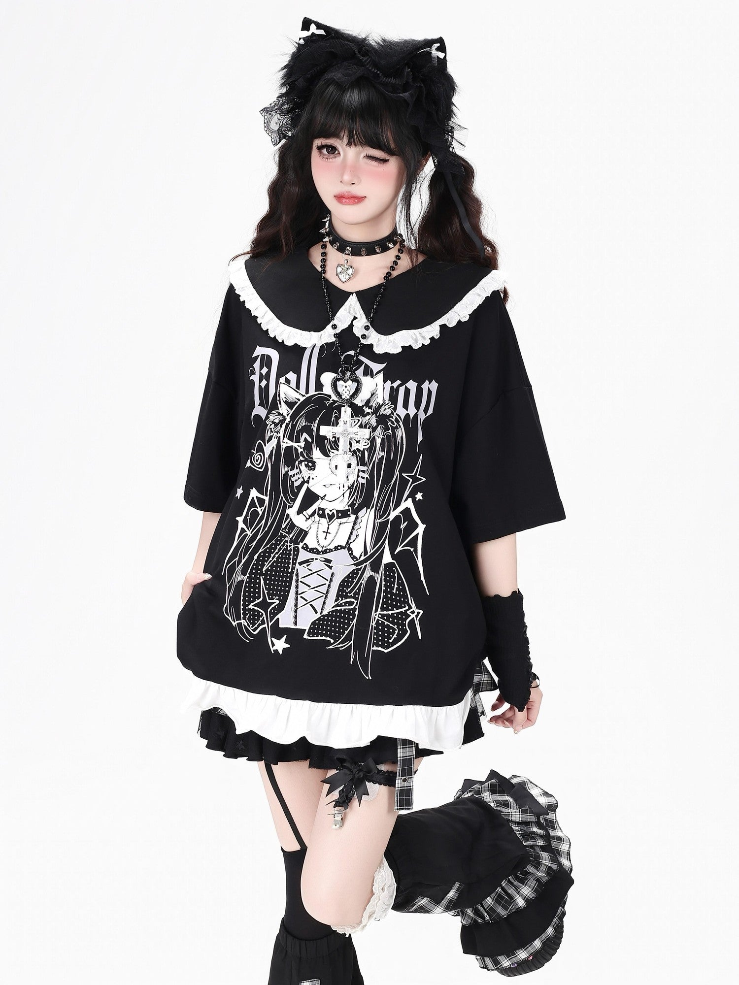 Crazy Girl Black White Patchwork Cartoon Dark Girl Women&