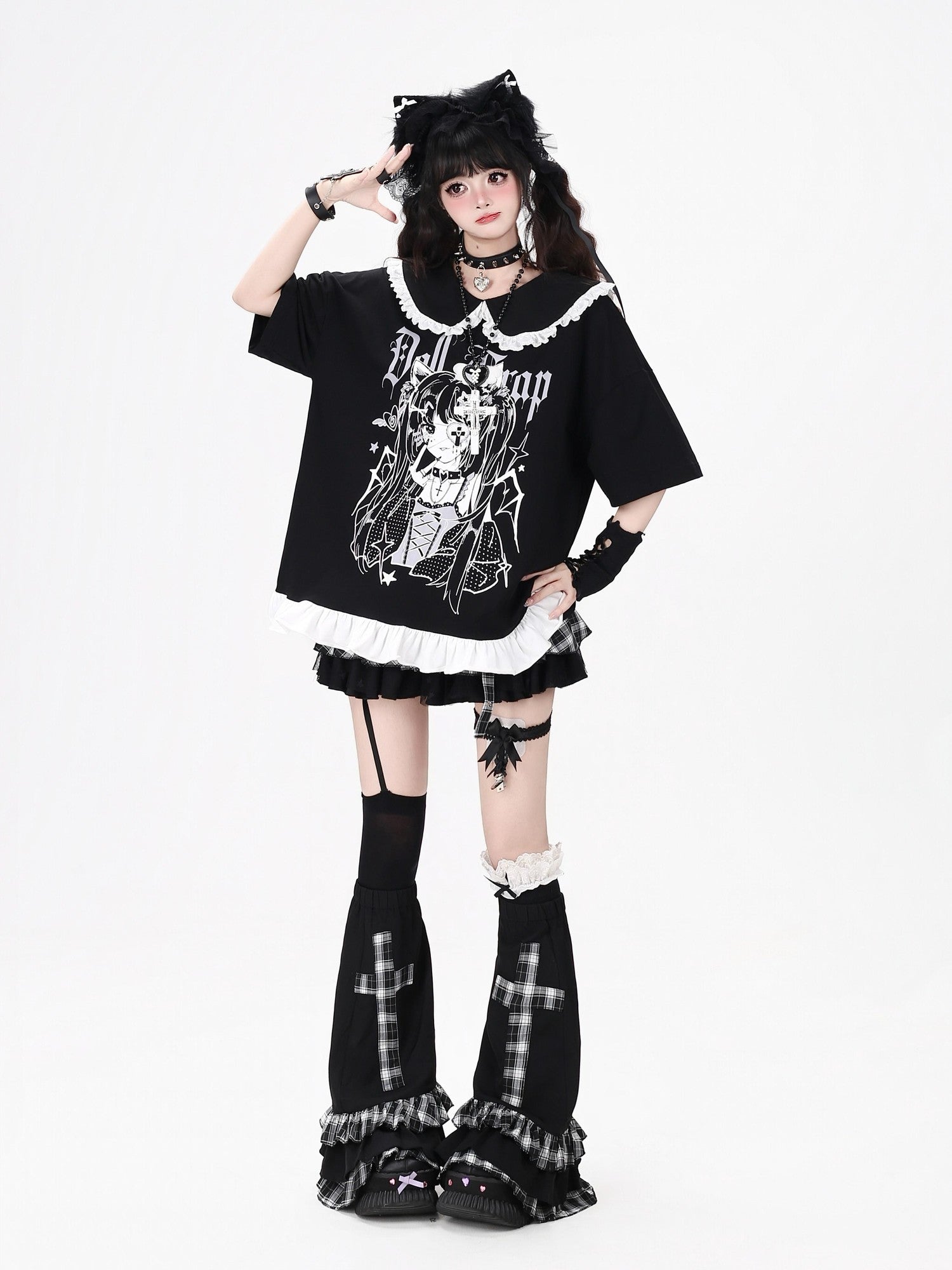 Crazy Girl Black White Patchwork Cartoon Dark Girl Women&
