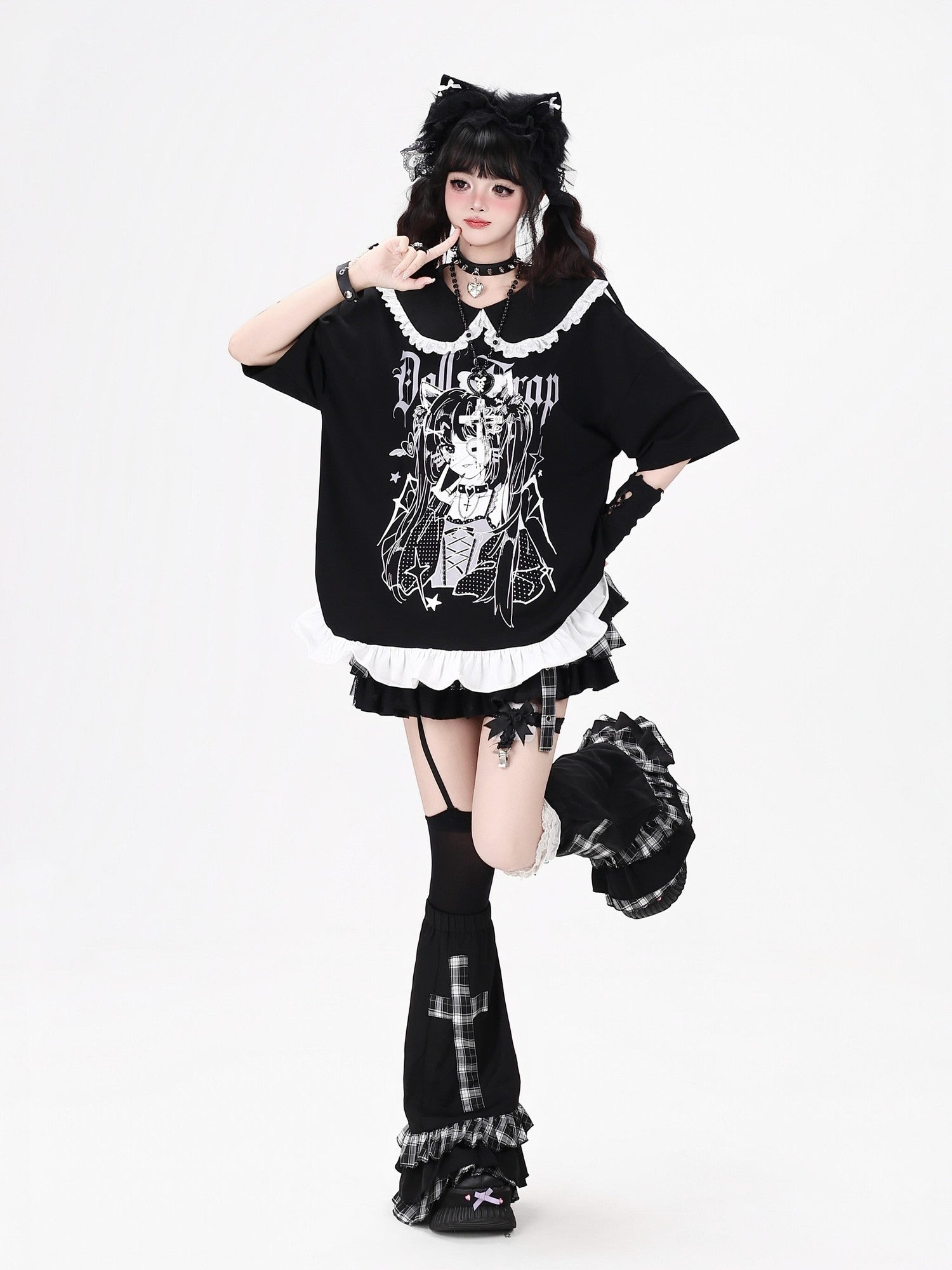 Crazy Girl Black White Patchwork Cartoon Dark Girl Women&