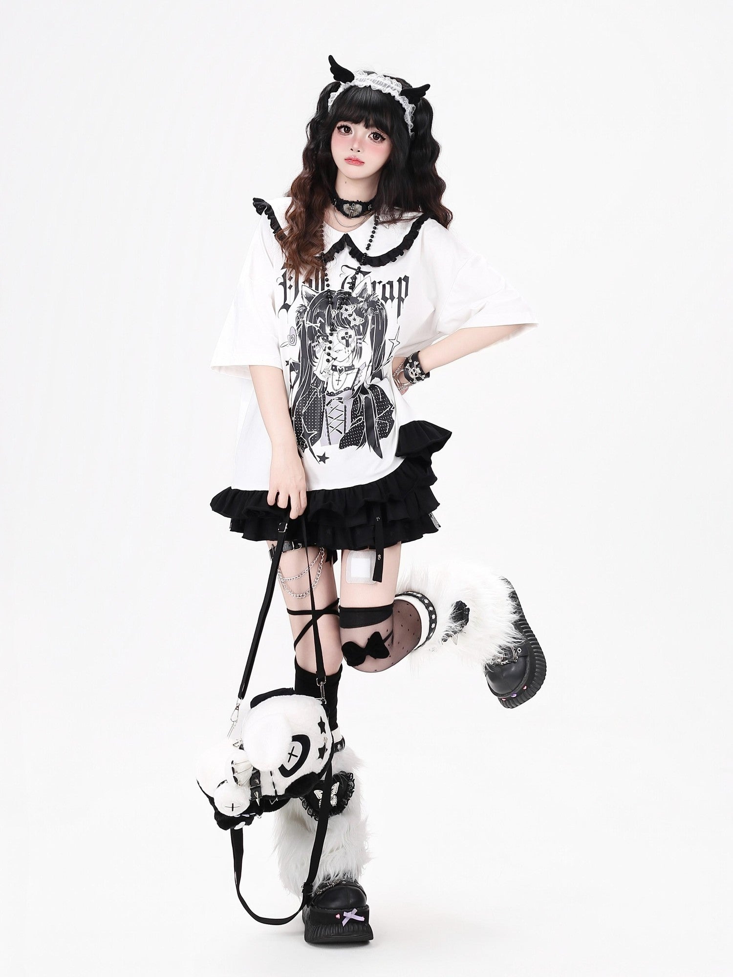 Crazy Girl Black White Patchwork Cartoon Dark Girl Women&