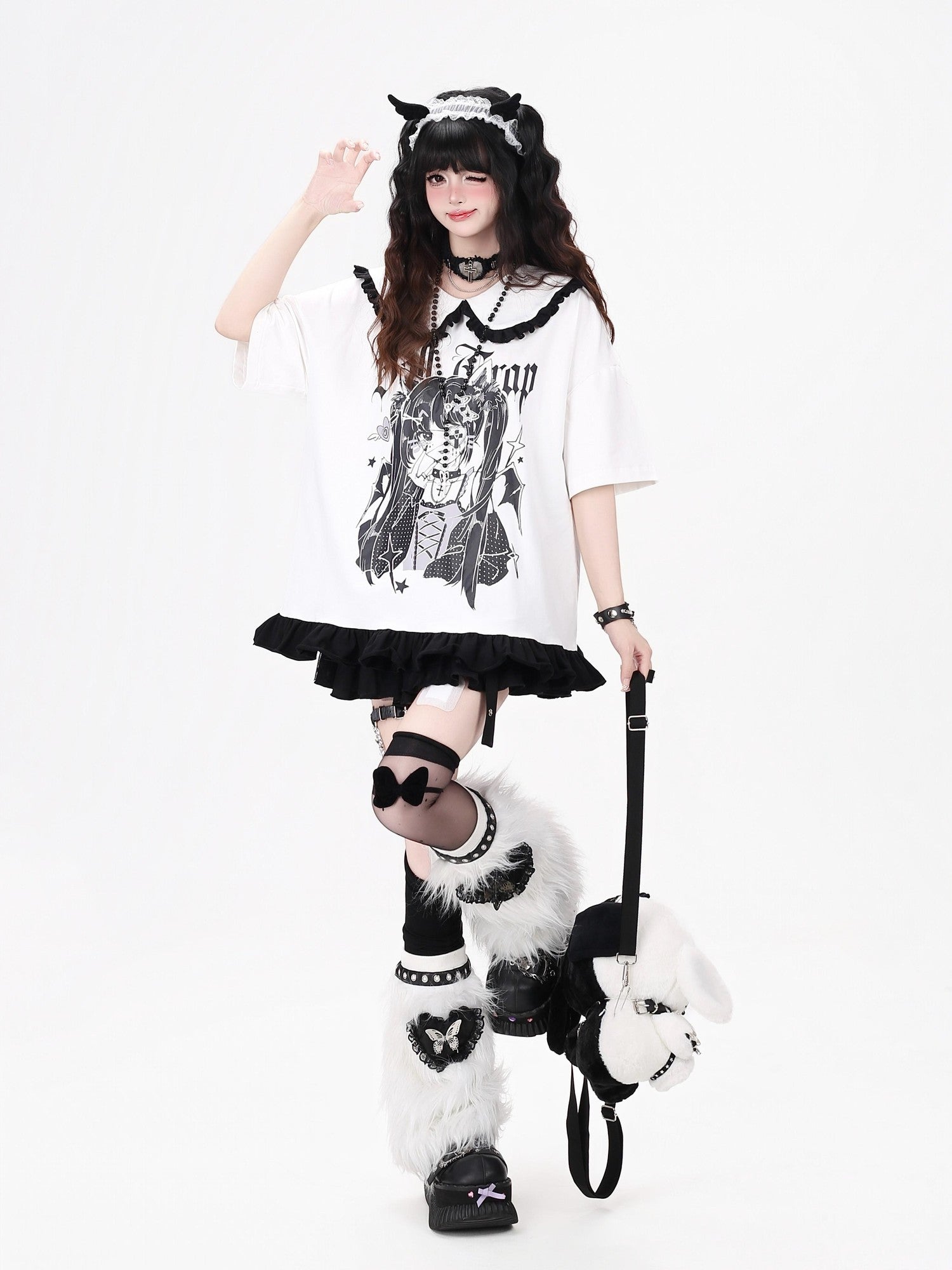Crazy Girl Black White Patchwork Cartoon Dark Girl Women&