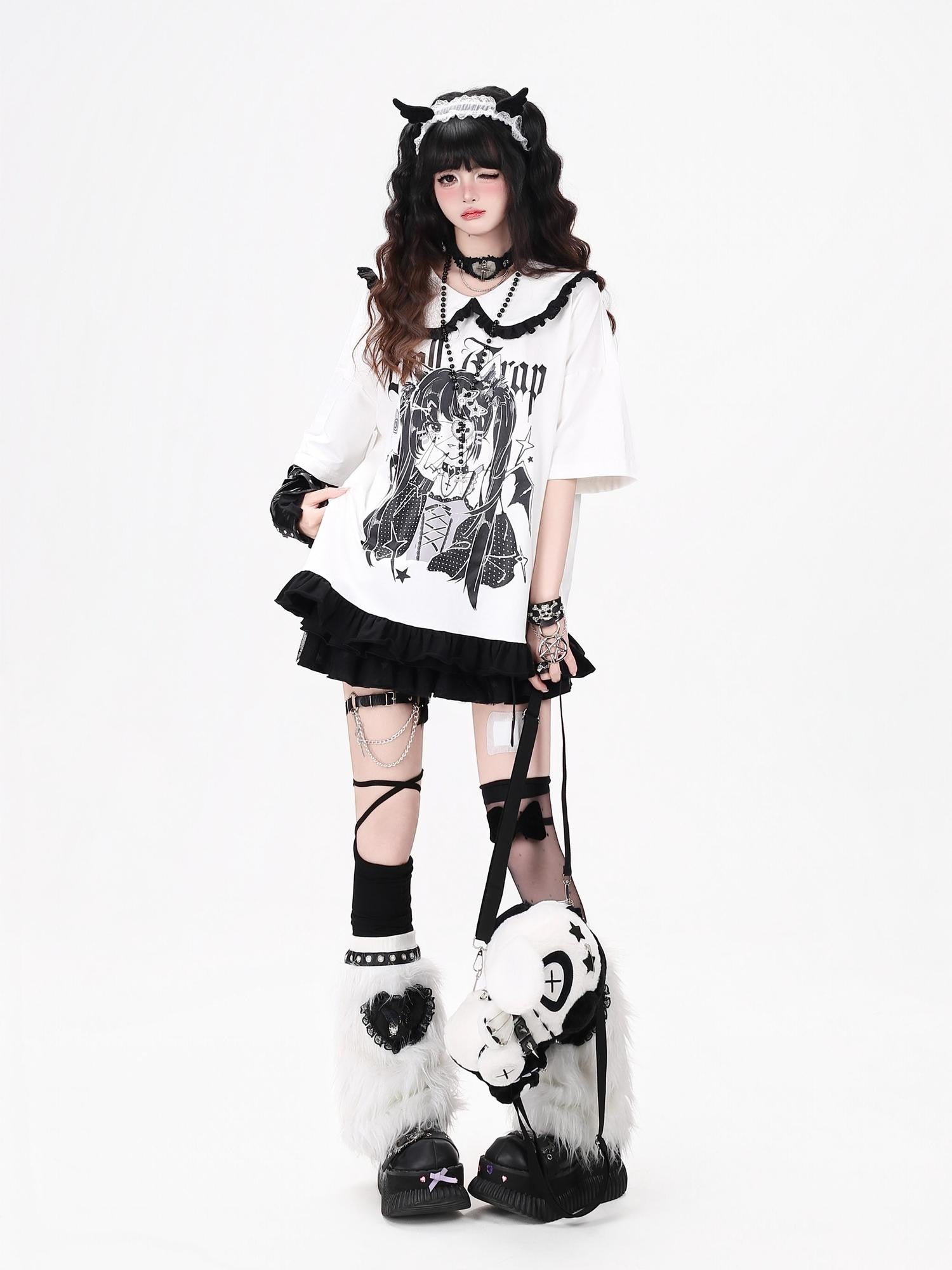 Crazy Girl Black White Patchwork Cartoon Dark Girl Women&
