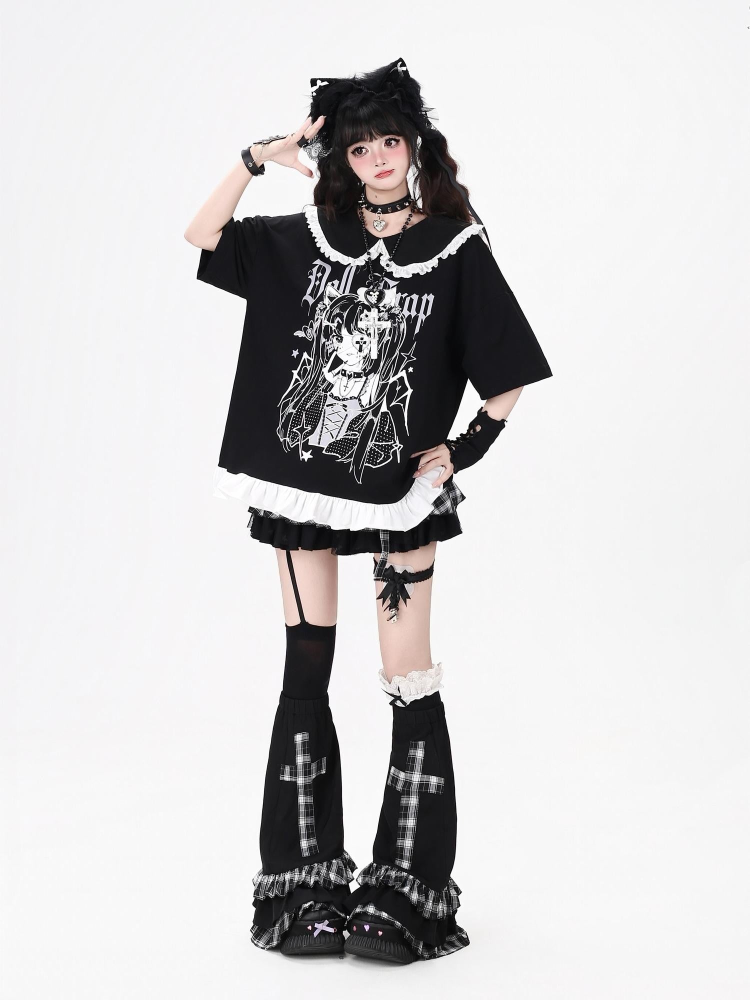 Crazy Girl Black White Patchwork Cartoon Dark Girl Women&