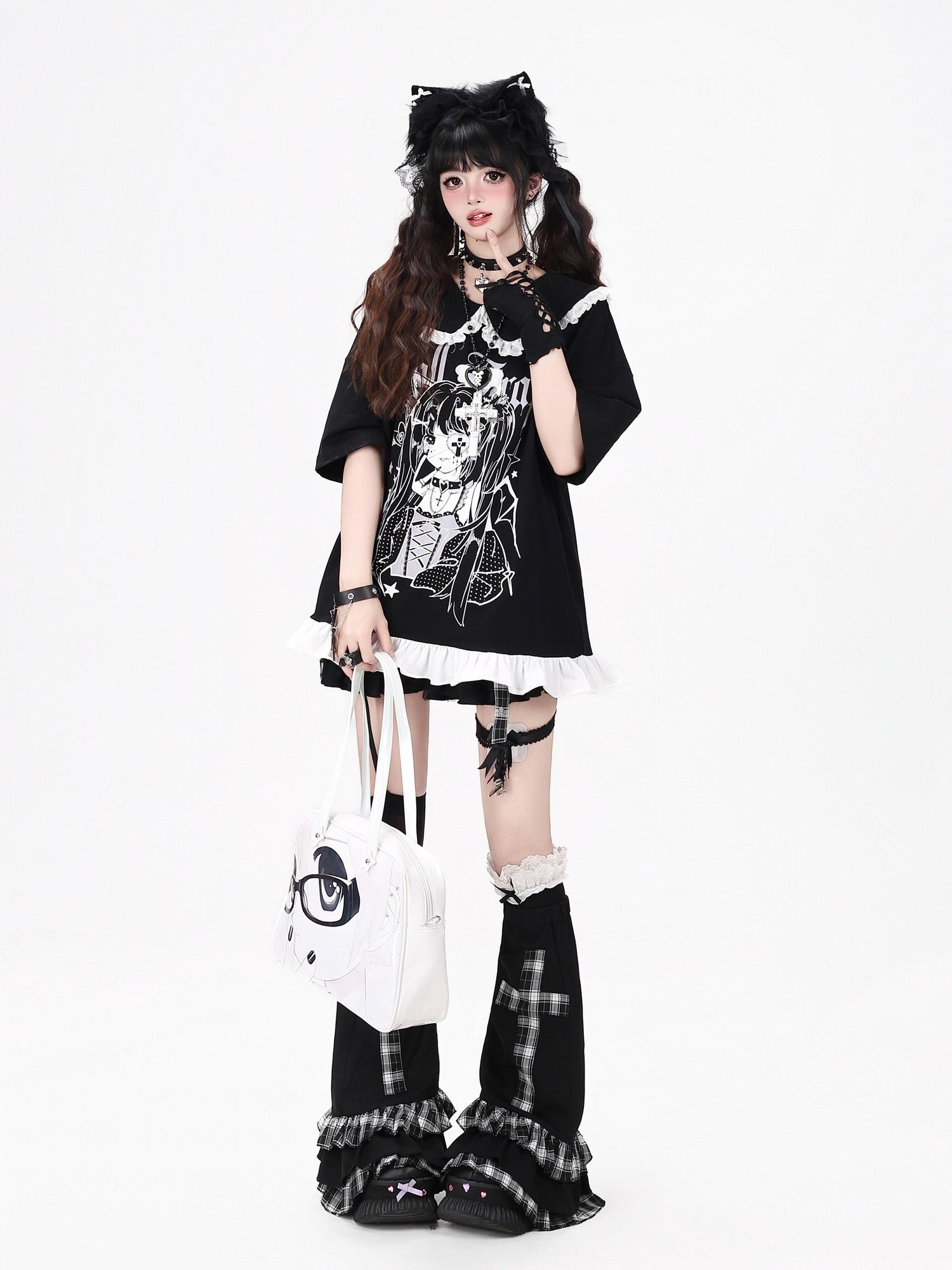 Crazy Girl Black White Patchwork Cartoon Dark Girl Women&