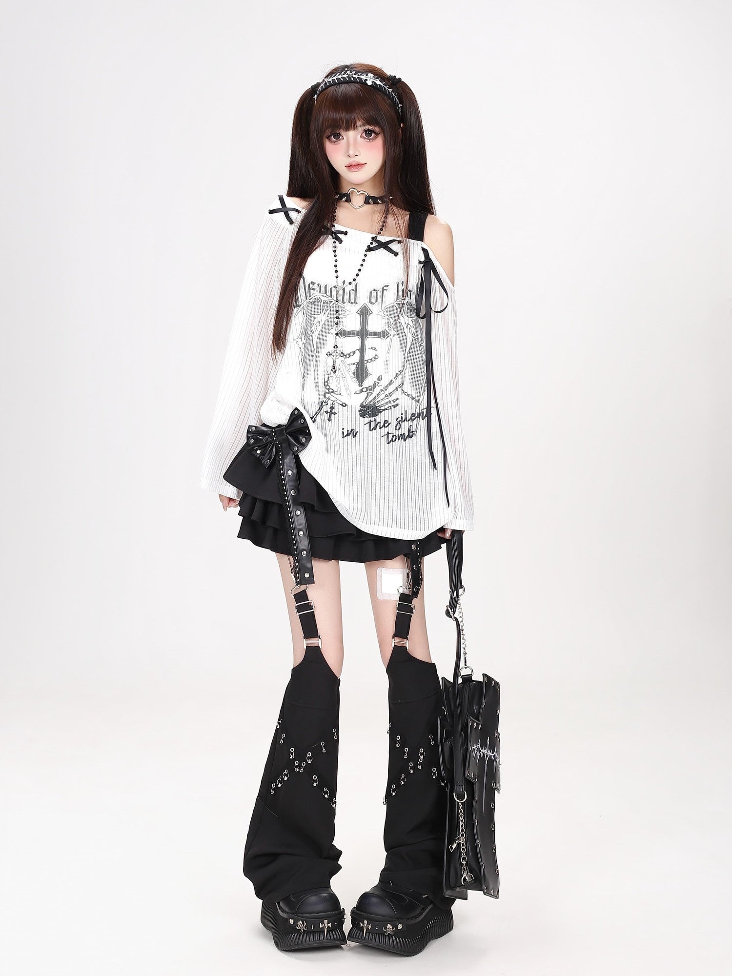 Crazy Girl Bow Heavy Embellished Punk High Waist Women&