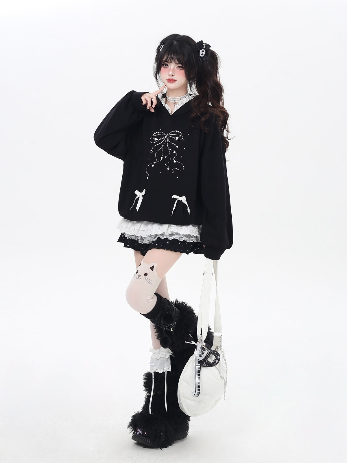 Crazy_Girl_Bow_Rhinestone_Lace_Cartoon_Print_Loose_Hooded_Women&