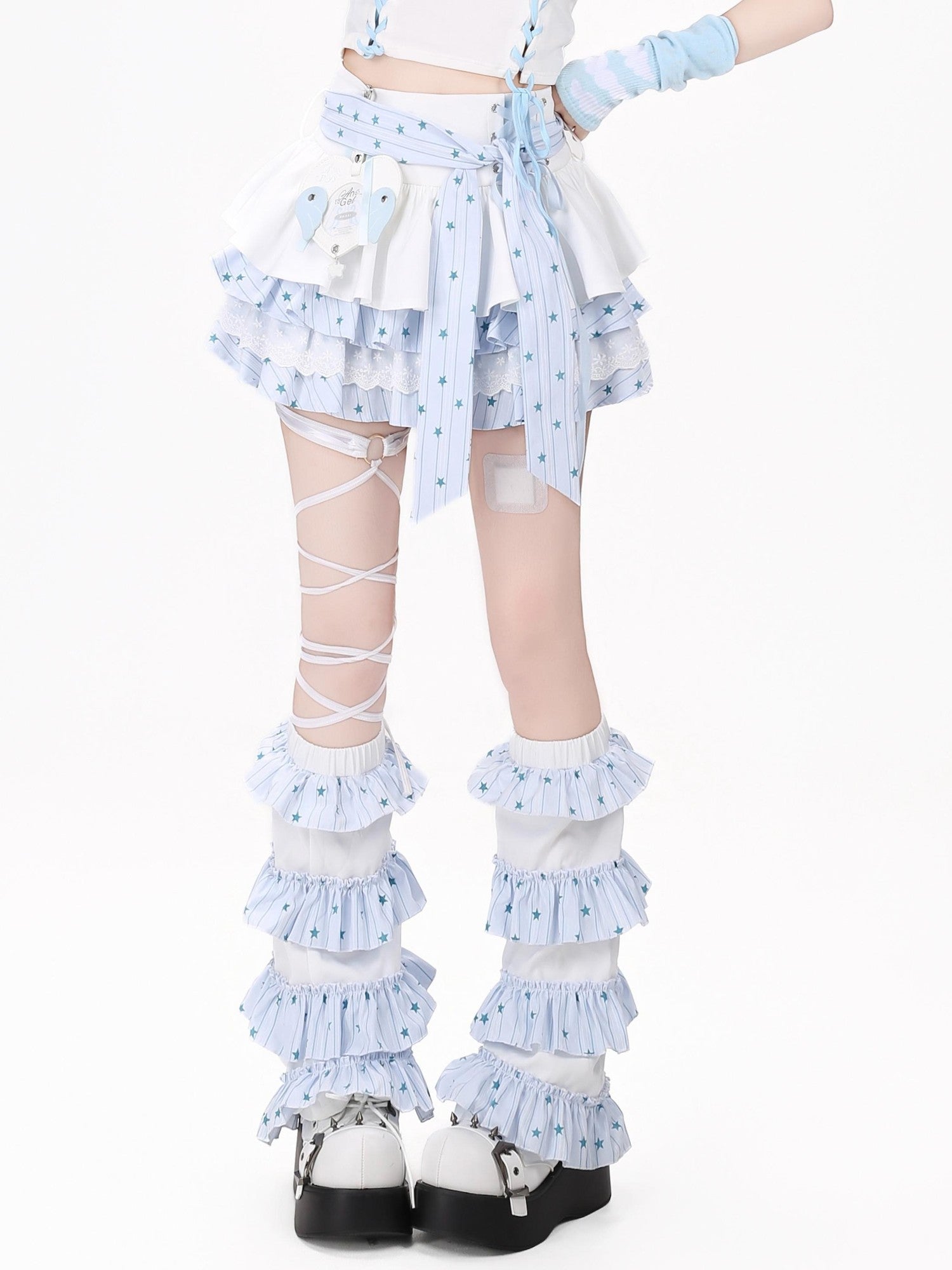 Crazy Girl Bow Tie Lace Up Ruffled High Waist Women&