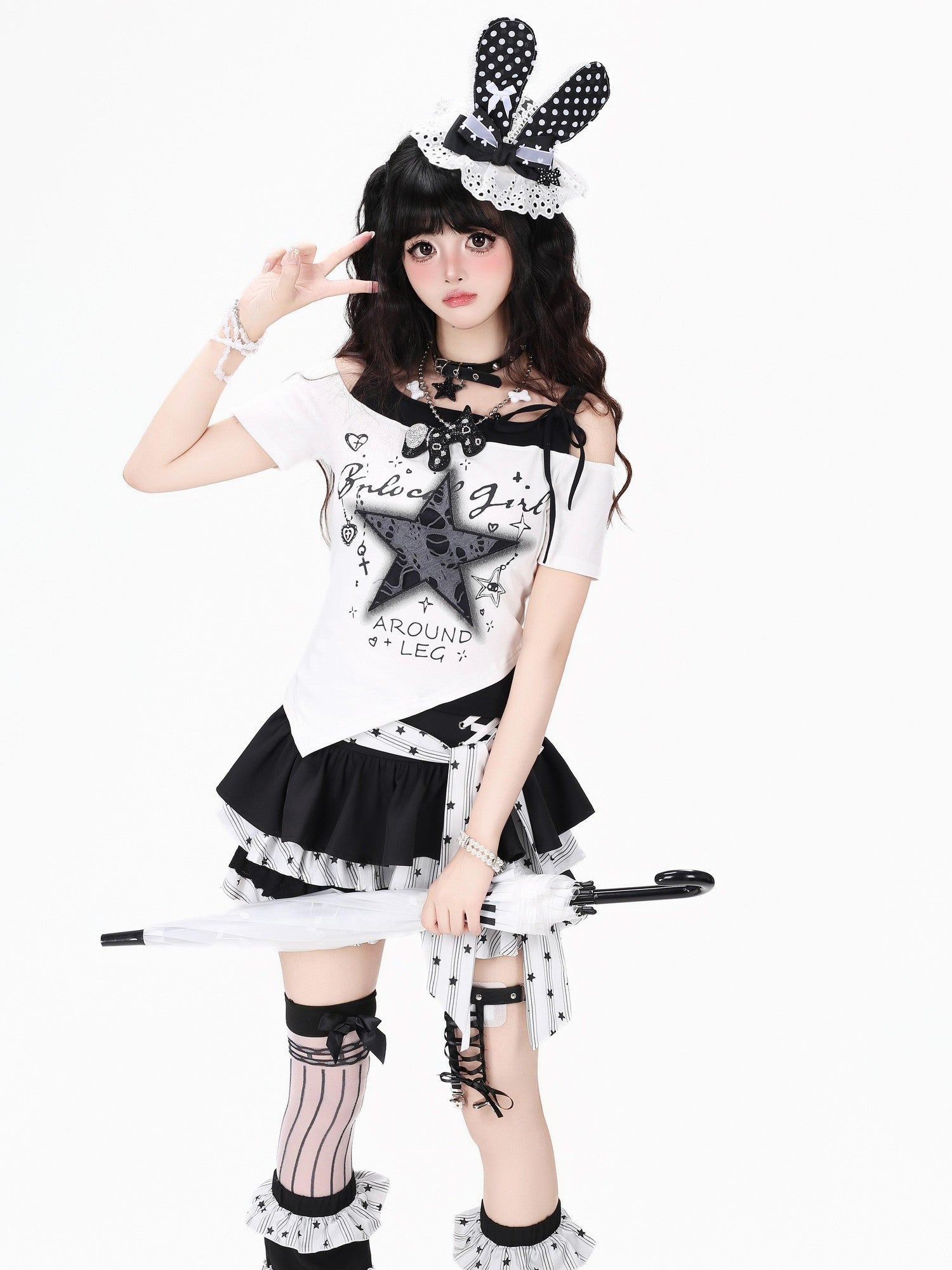 Crazy Girl Bow Tie Lace Up Ruffled High Waist Women&