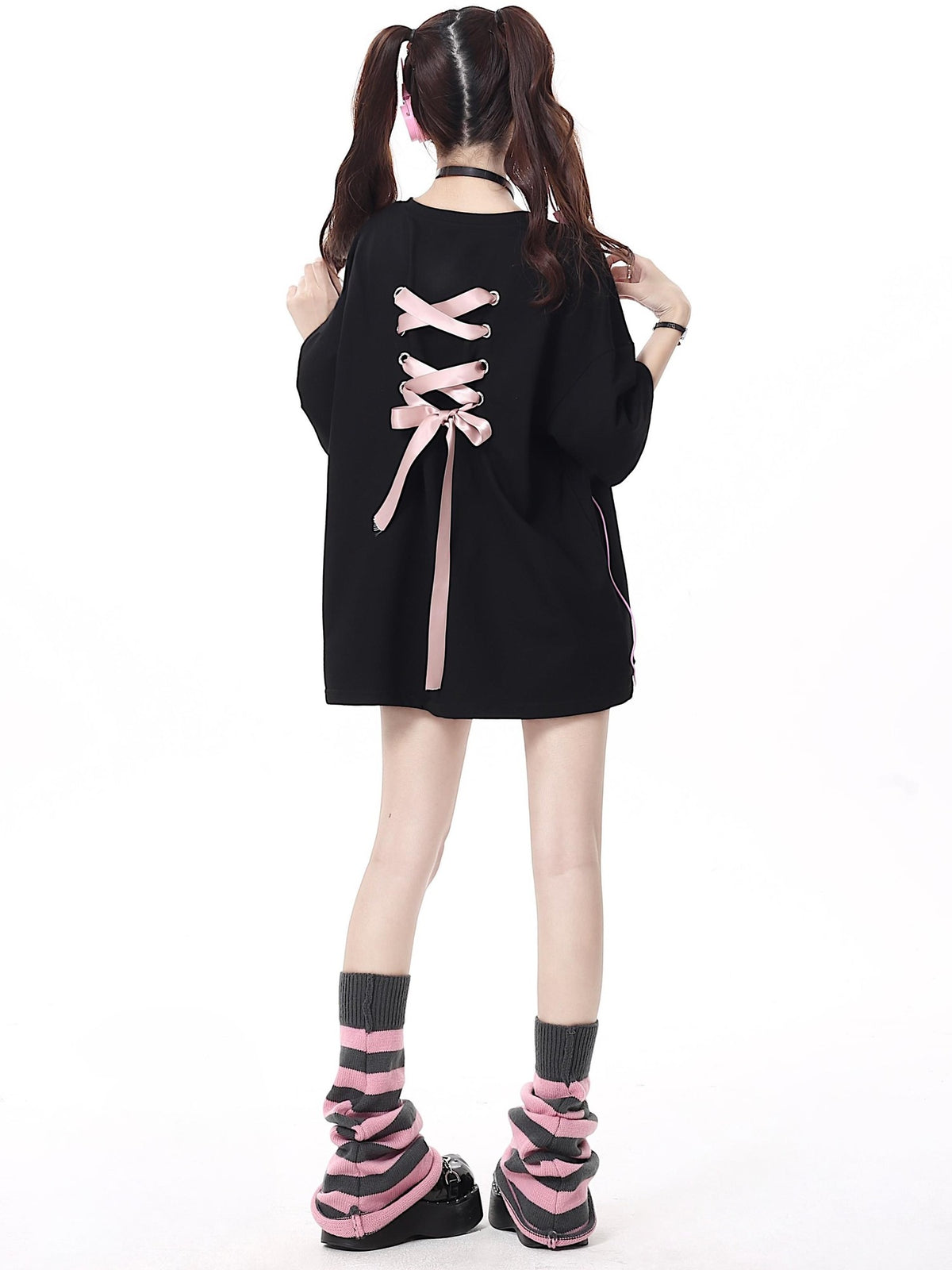Crazy Girl Bowknot Tie Up Original Design Round Neck Mid Length Women&