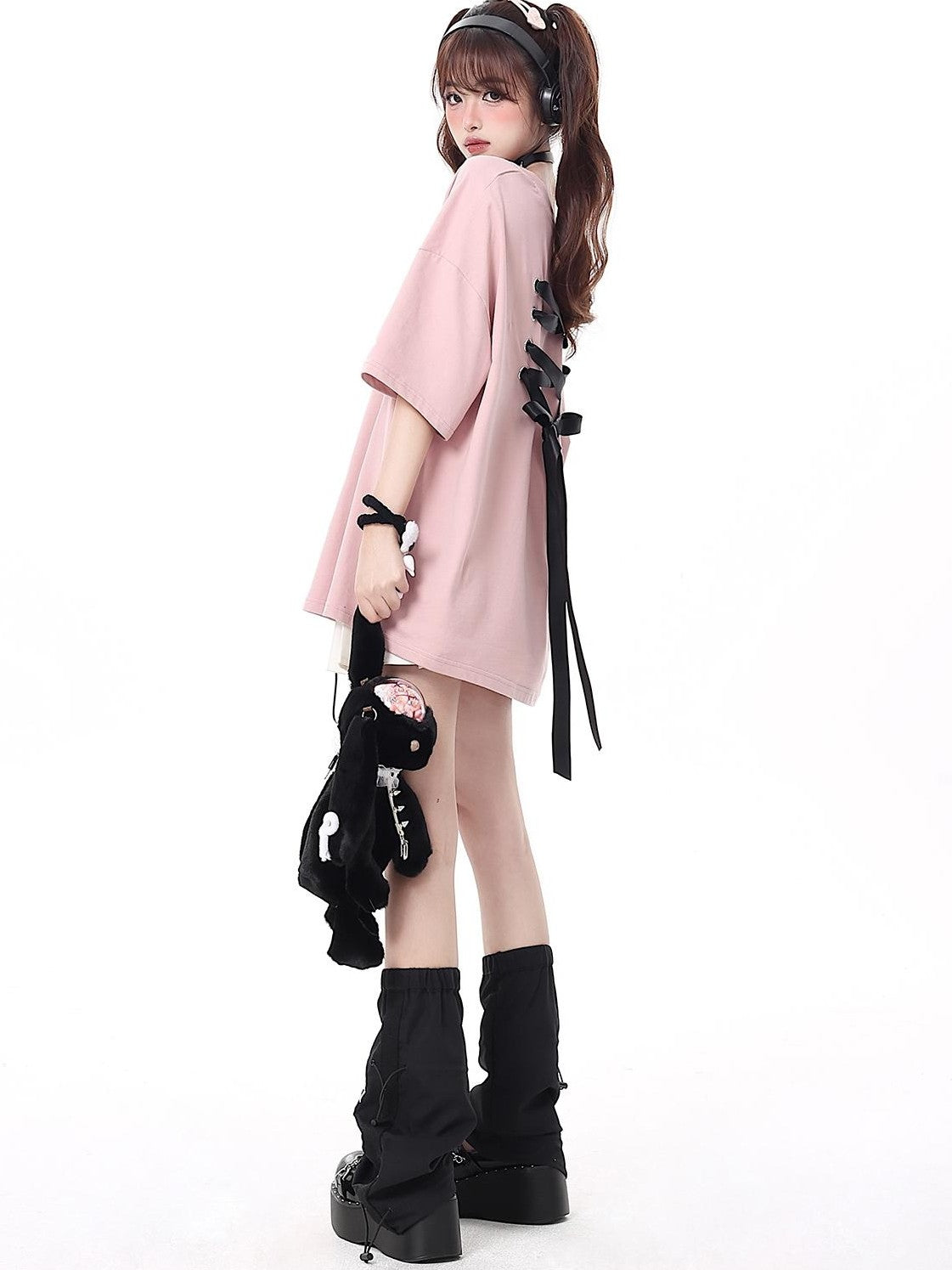 Crazy Girl Bowknot Tie Up Original Design Round Neck Mid Length Women&