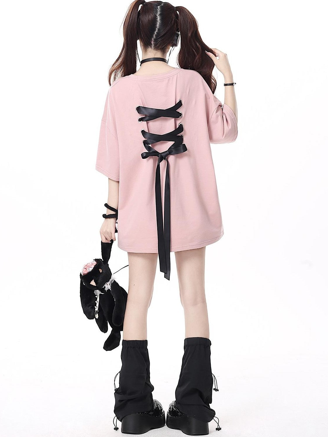 Crazy Girl Bowknot Tie Up Original Design Round Neck Mid Length Women&