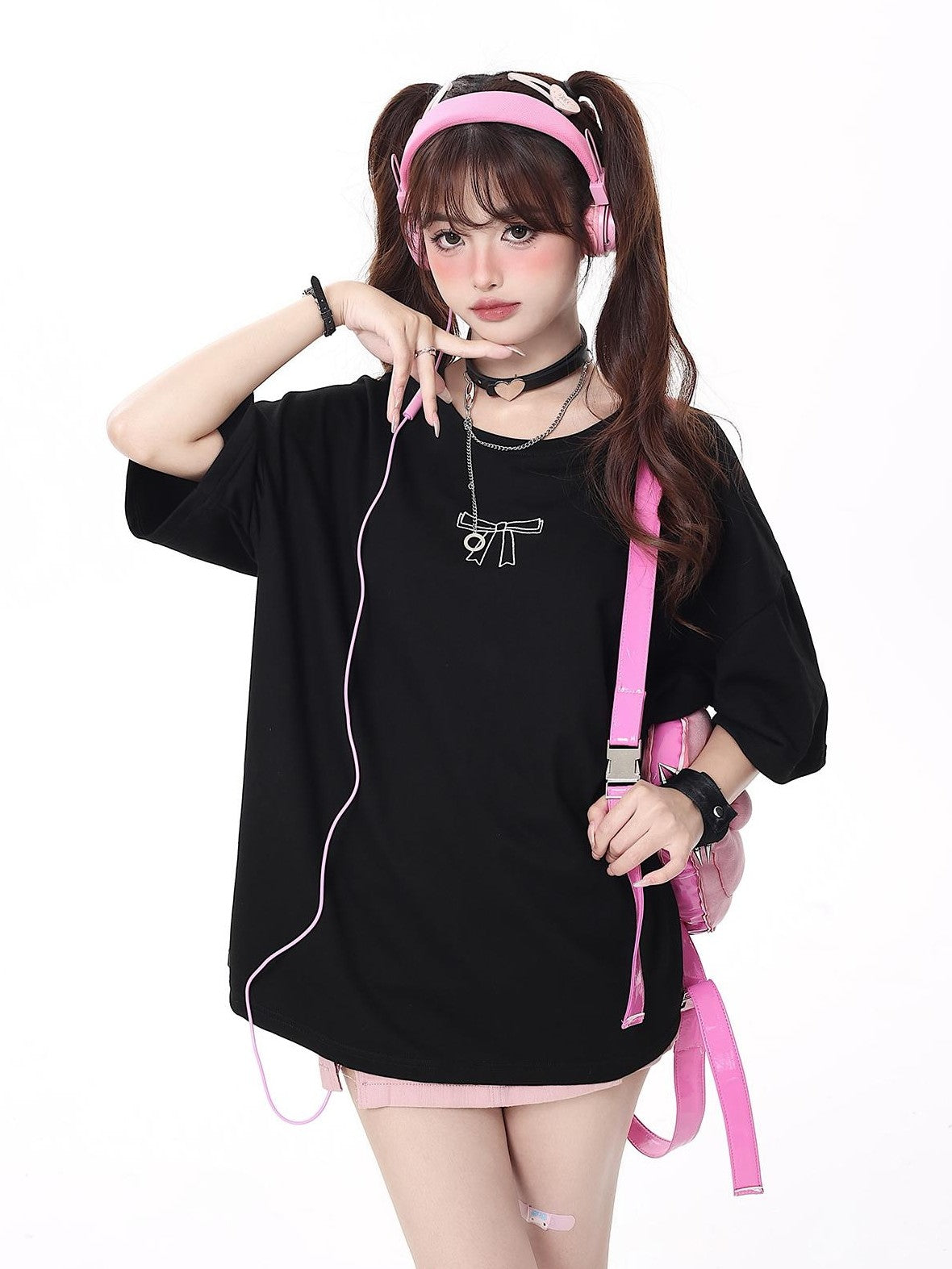 Crazy Girl Bowknot Tie Up Original Design Round Neck Mid Length Women&