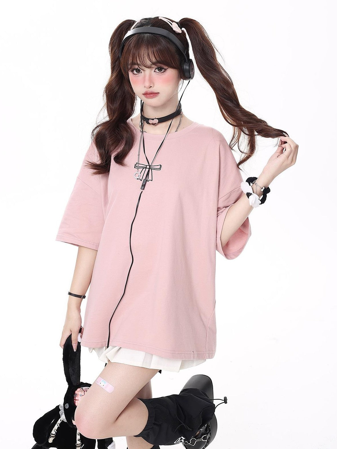 Crazy Girl Bowknot Tie Up Original Design Round Neck Mid Length Women&