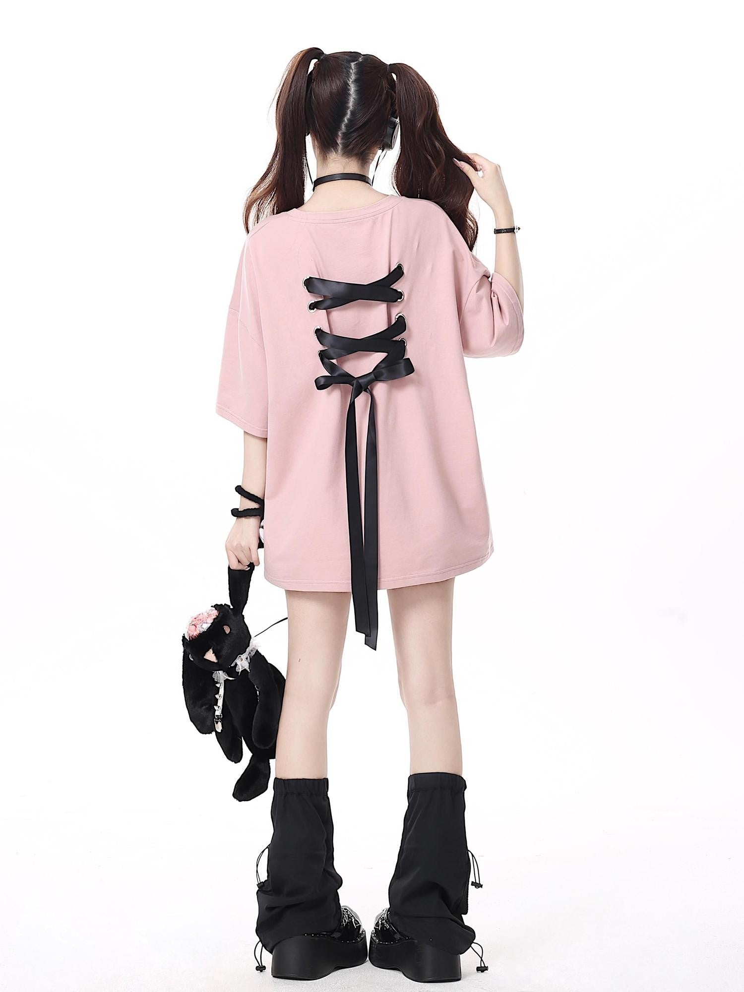 Crazy Girl Bowknot Tie Up Original Design Round Neck Mid Length Women&