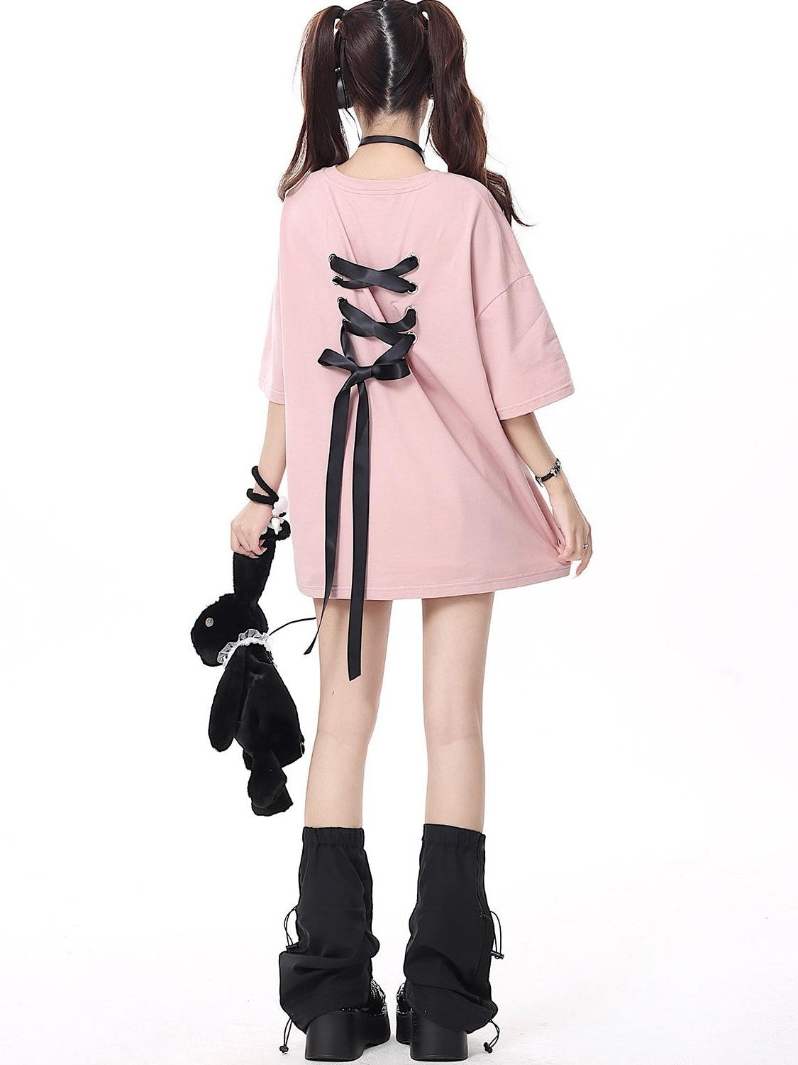 Crazy Girl Bowknot Tie Up Original Design Round Neck Mid Length Women&