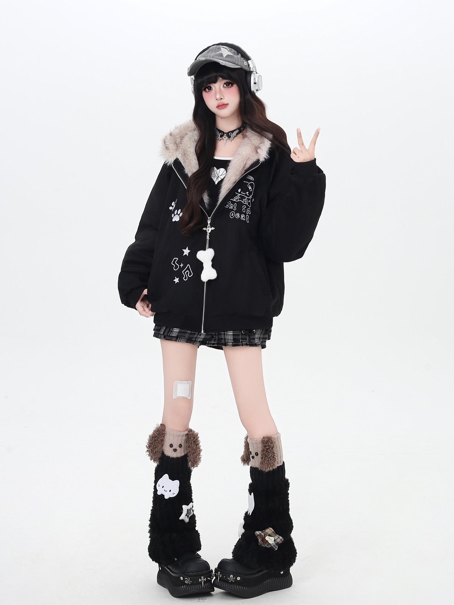Crazy Girl Cat Ear Hooded Zippered Women&
