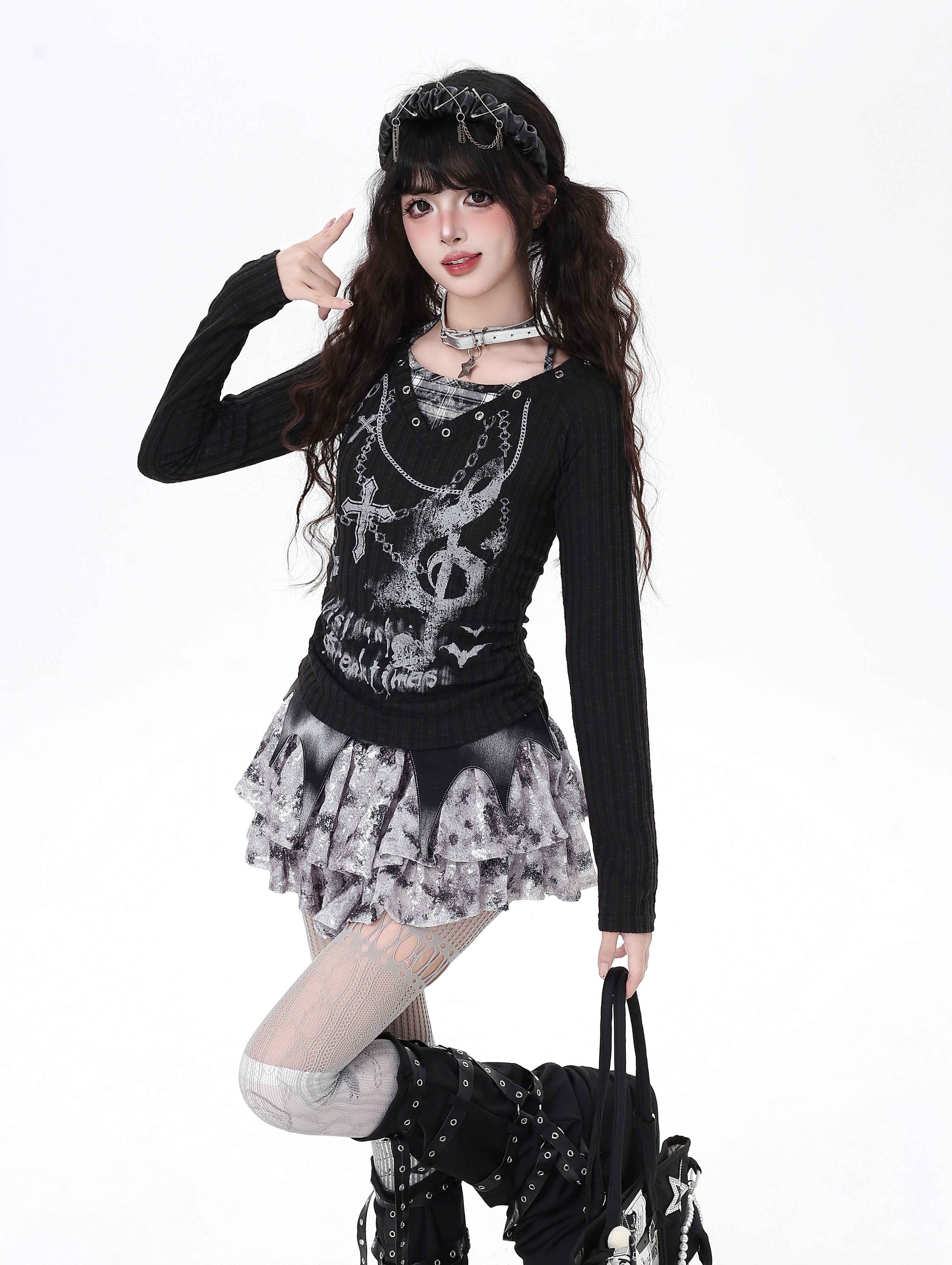 Crazy_Girl_Chain_Print_Faux_Layered_Halter_Slim_Knit_Women&