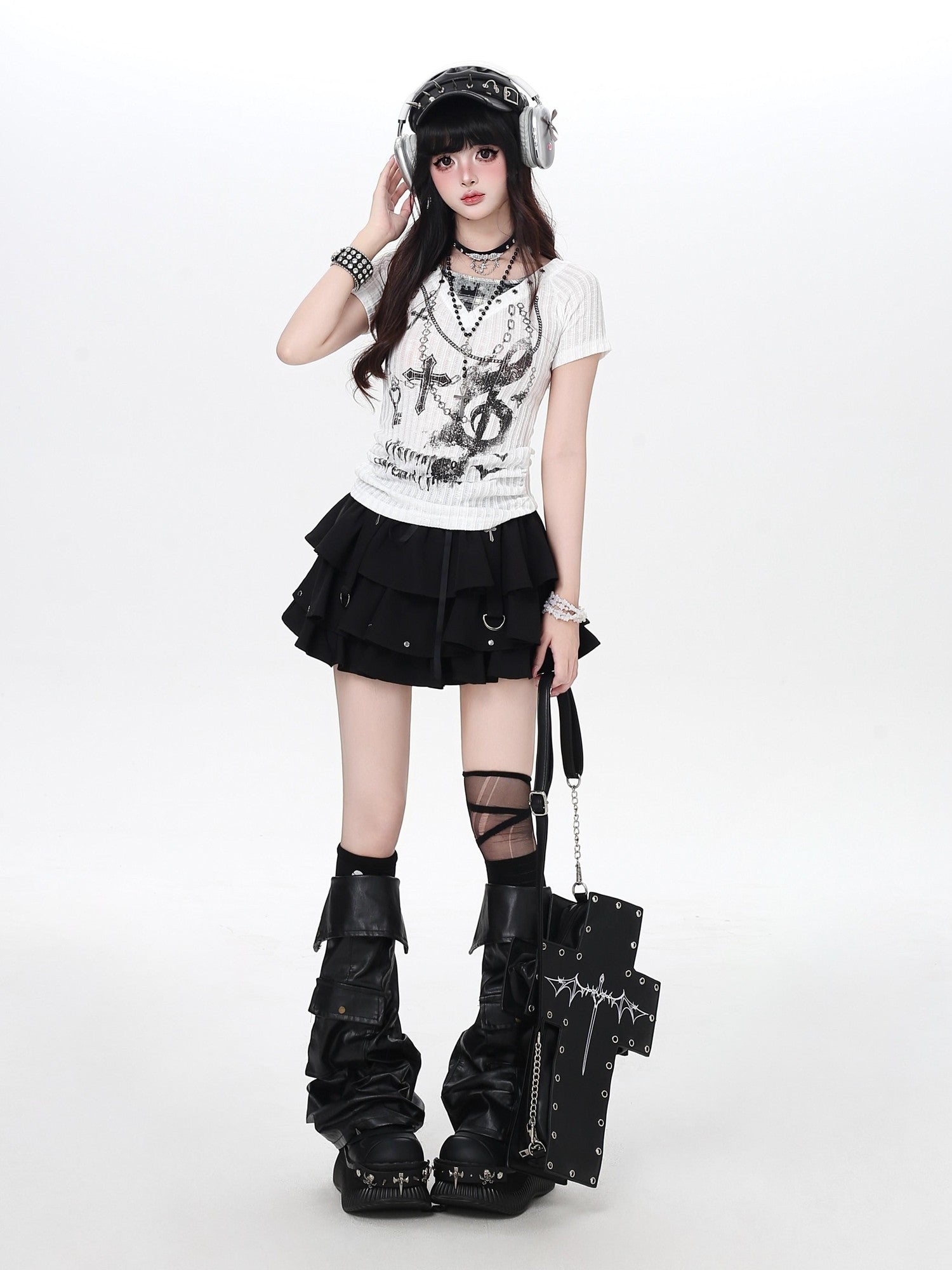 Crazy Girl Chain Print Striped Plaid Letter Faux Layered Halter Women&