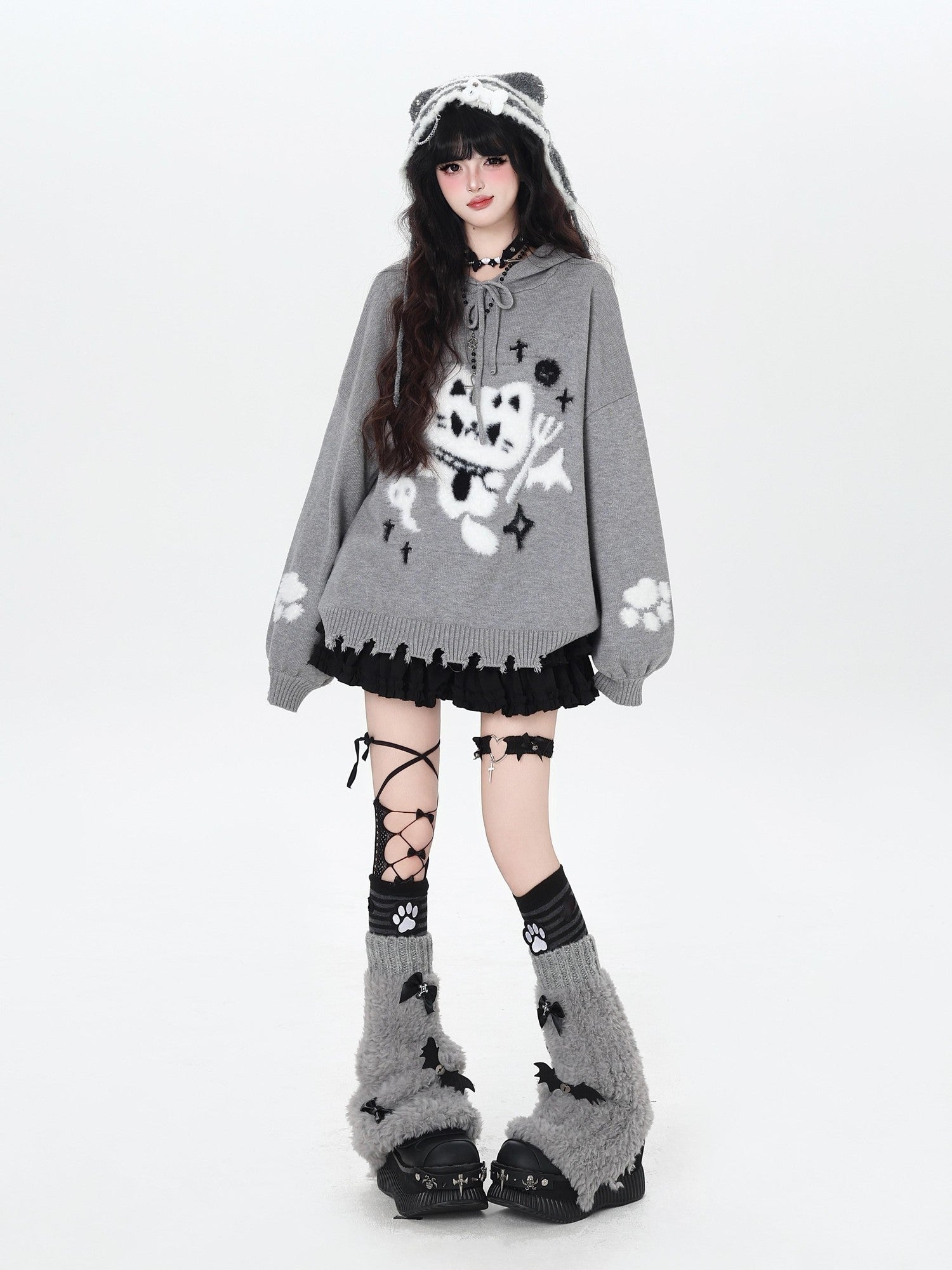 Crazy Girl Cute Cat Print Hooded Oversized Skin Friendly Women&