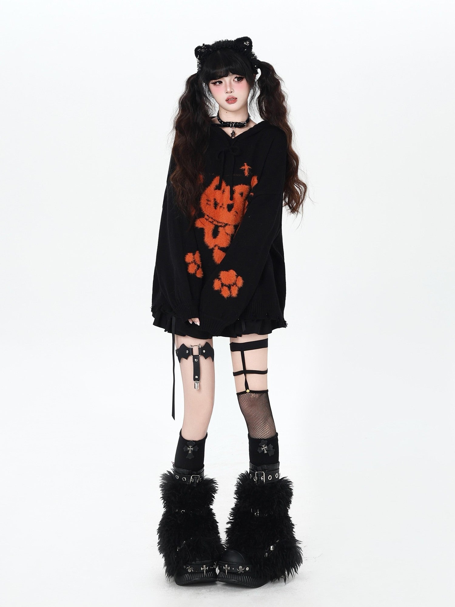 Crazy Girl Cute Cat Print Hooded Oversized Skin Friendly Women&