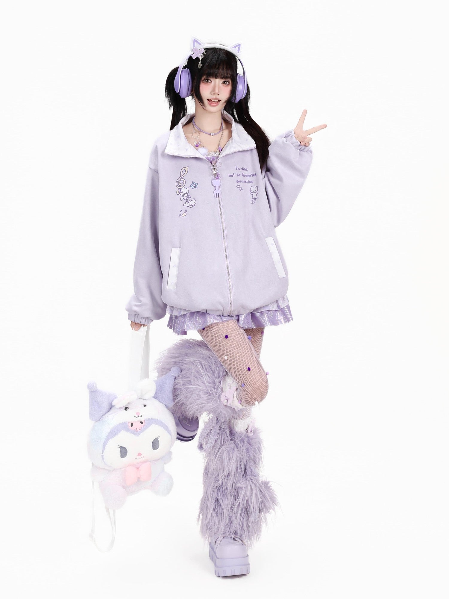 Crazy Girl Cute Kitten Reversible Polka Dot Women&