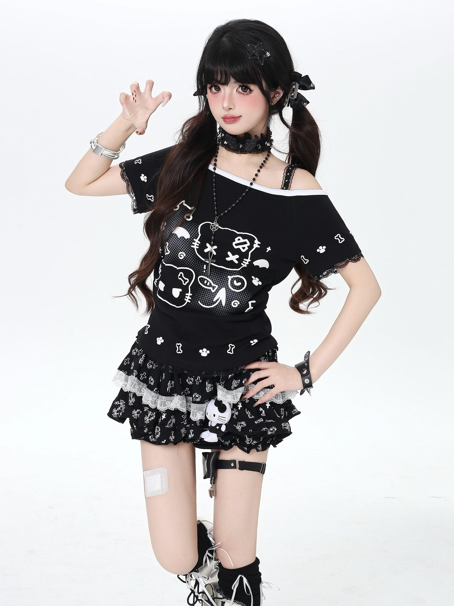 Crazy Girl Cute Kitty Cartoon Lined Lace Bow High Waist Elastic Women&