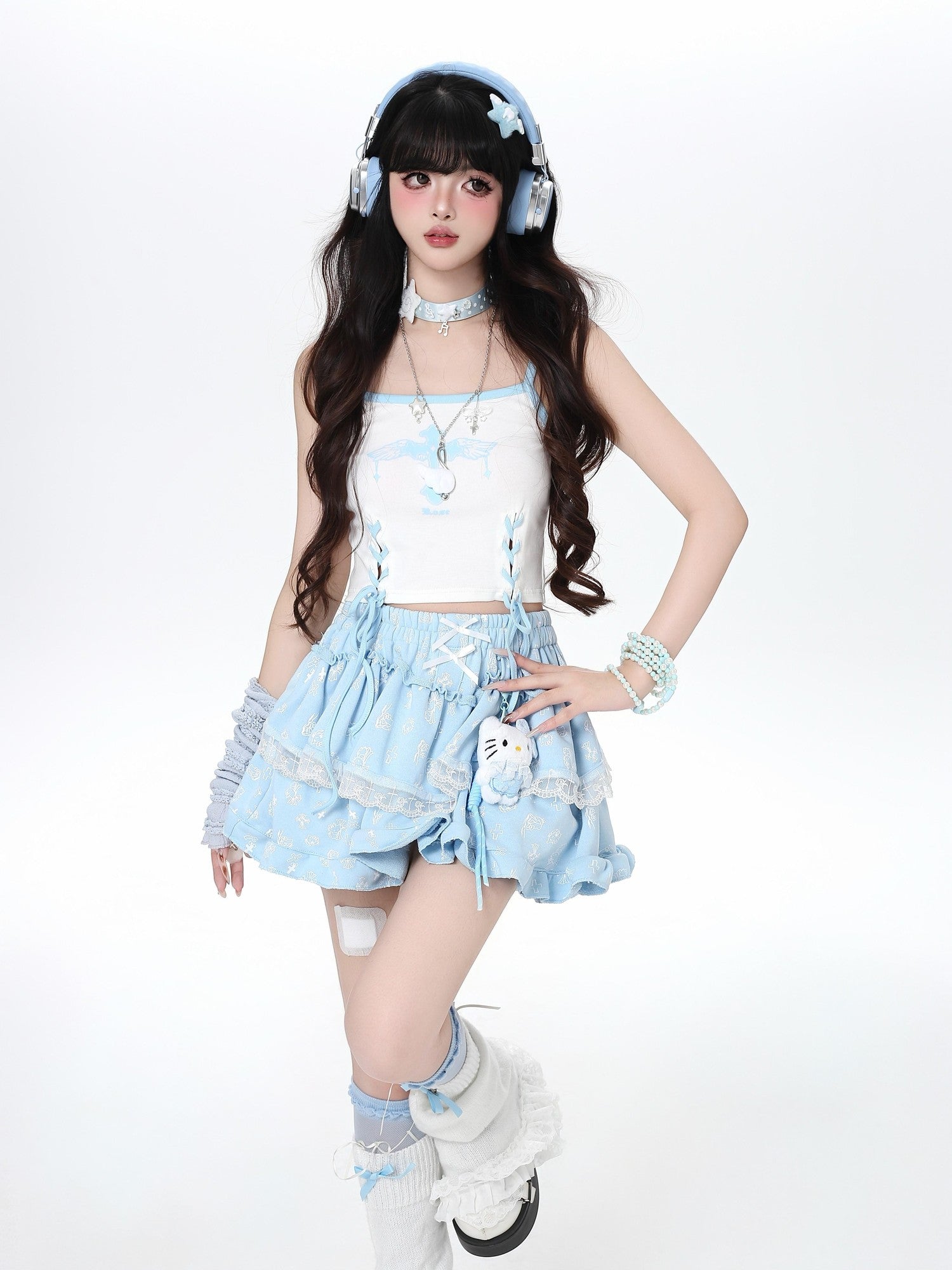 Crazy Girl Cute Kitty Cartoon Lined Lace Bow High Waist Elastic Women&