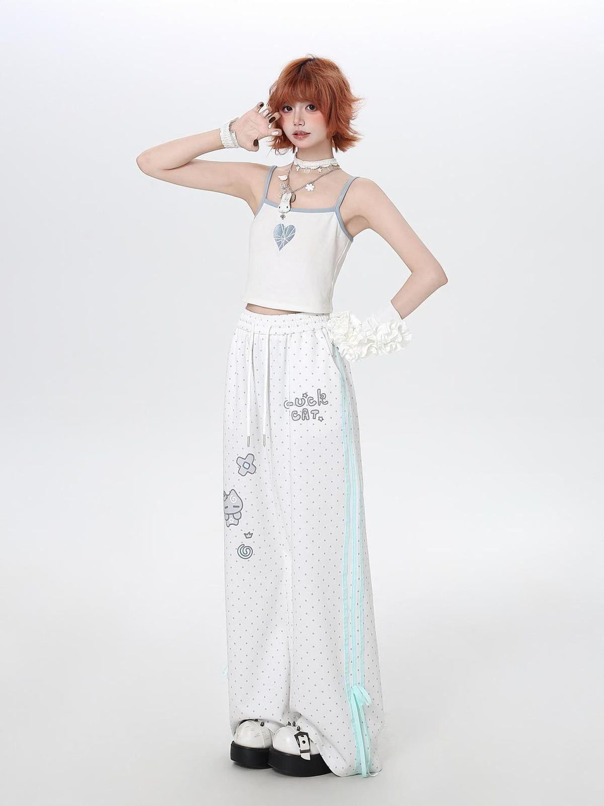Crazy Girl Cute Polka Dot Stripe High Waist Sporty Stretch Women&