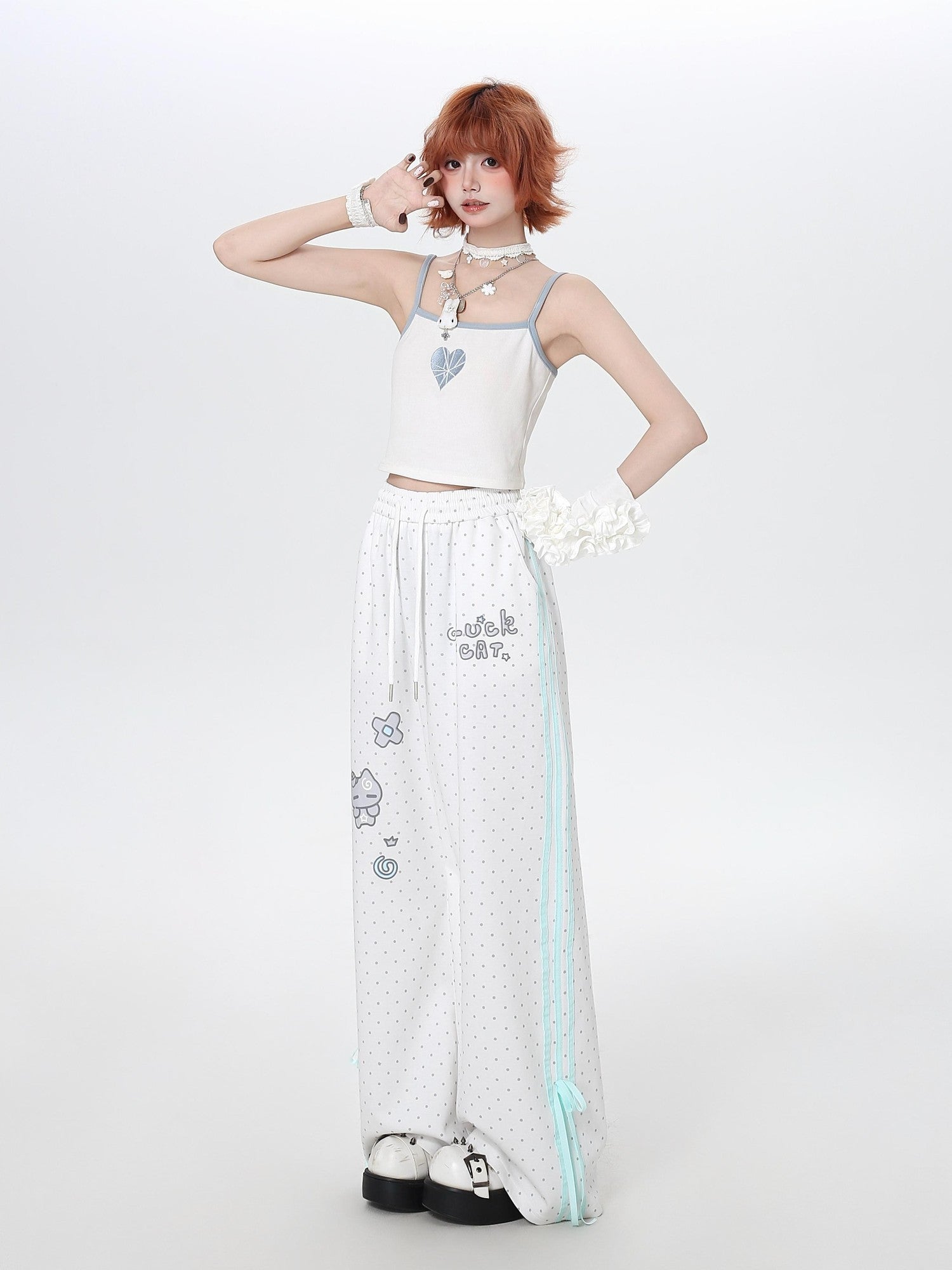 Crazy Girl Cute Polka Dot Stripe High Waist Sporty Stretch Women&