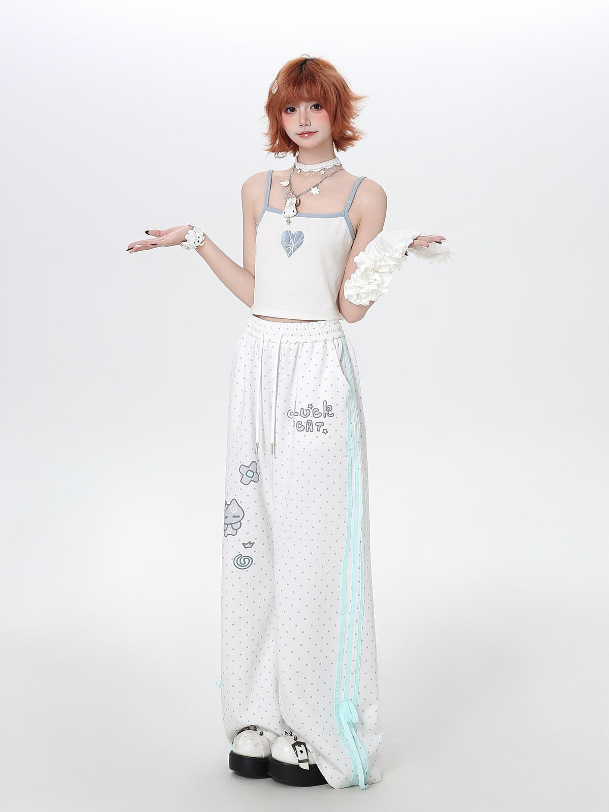 Crazy Girl Cute Polka Dot Stripe High Waist Sporty Stretch Women&